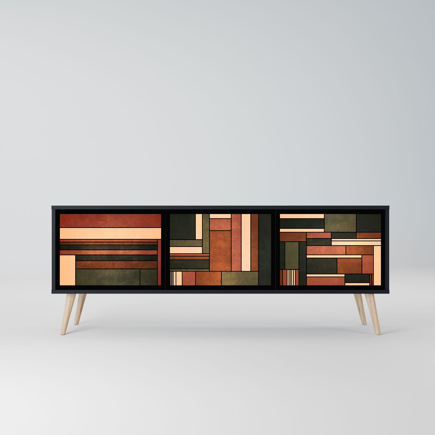 FIGURES OF NATURE 3-Door TV Stand in Black Finish