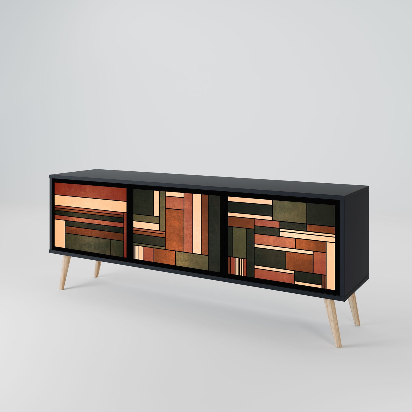 FIGURES OF NATURE 3-Door TV Stand in Black Finish