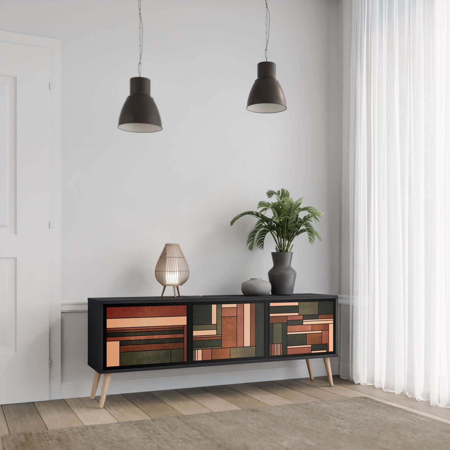 FIGURES OF NATURE 3-Door TV Stand in Black Finish