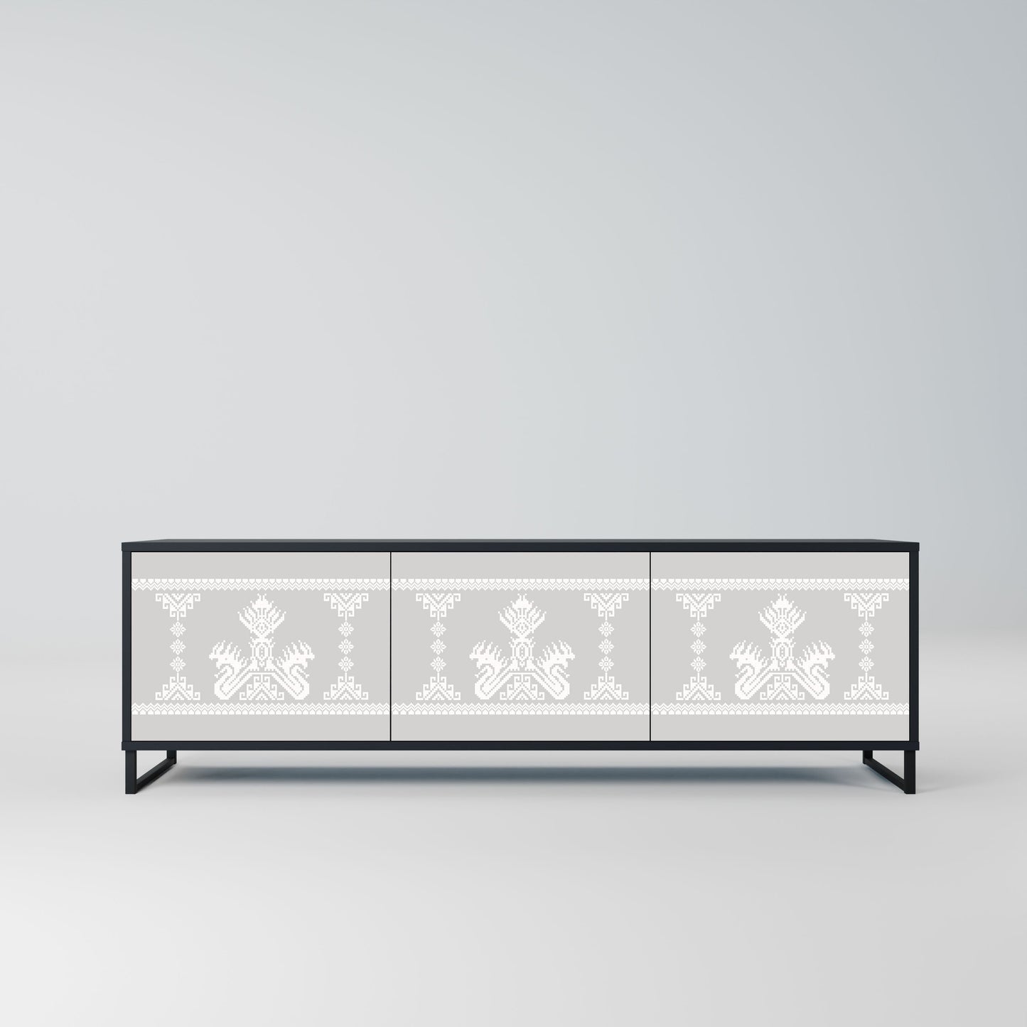 THAI GRAY 3-Door TV Stand in Black Finish
