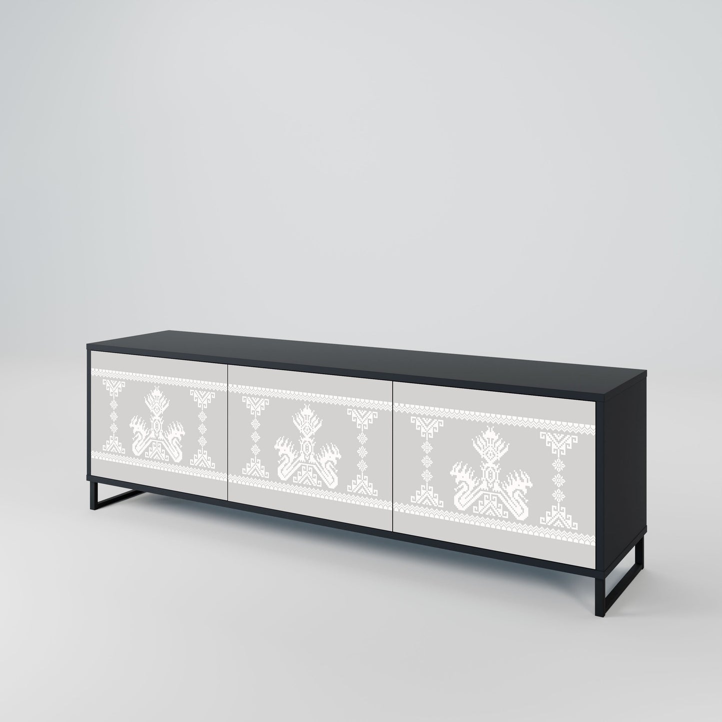 THAI GRAY 3-Door TV Stand in Black Finish