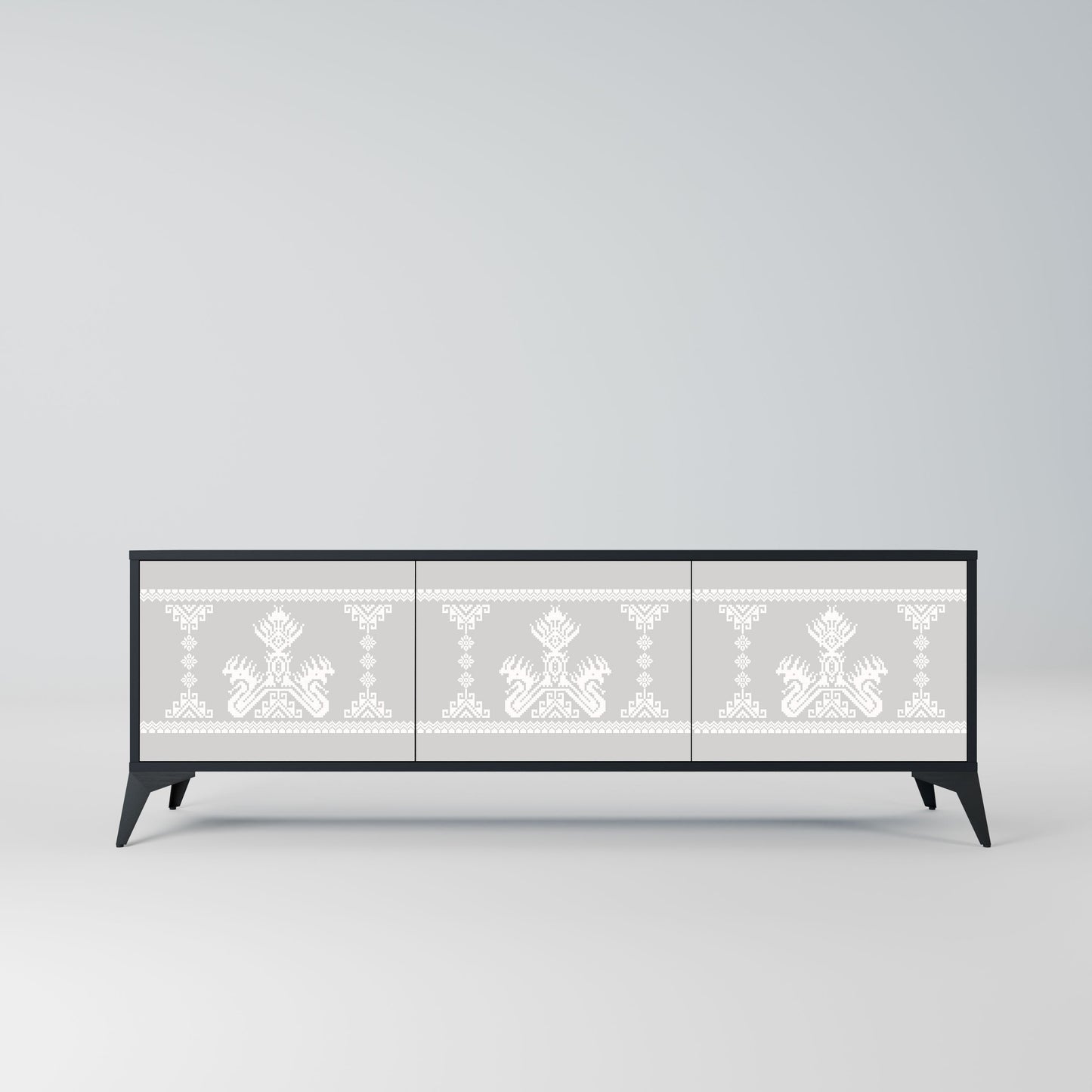 THAI GRAY 3-Door TV Stand in Black Finish