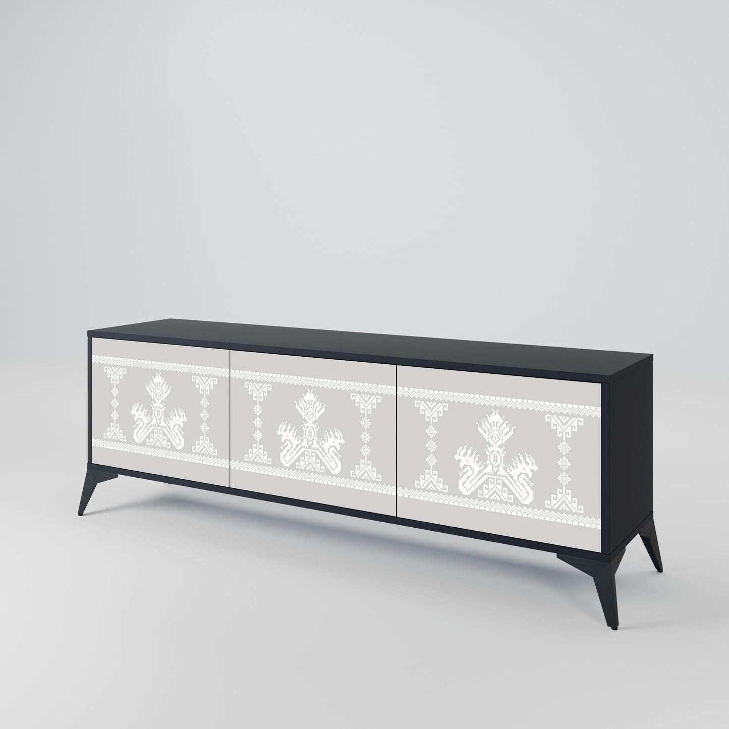 THAI GRAY 3-Door TV Stand in Black Finish