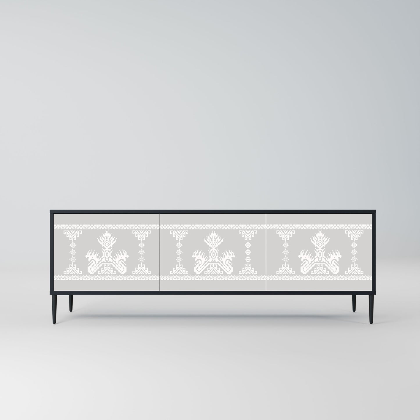 THAI GRAY 3-Door TV Stand in Black Finish