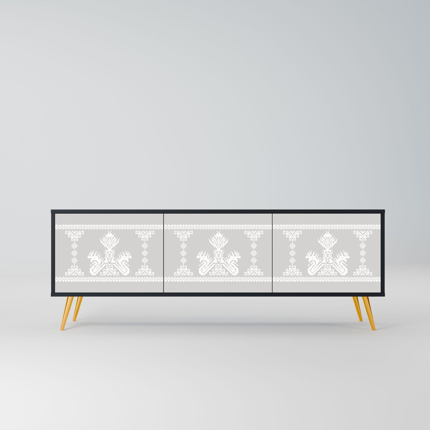 THAI GRAY 3-Door TV Stand in Black Finish