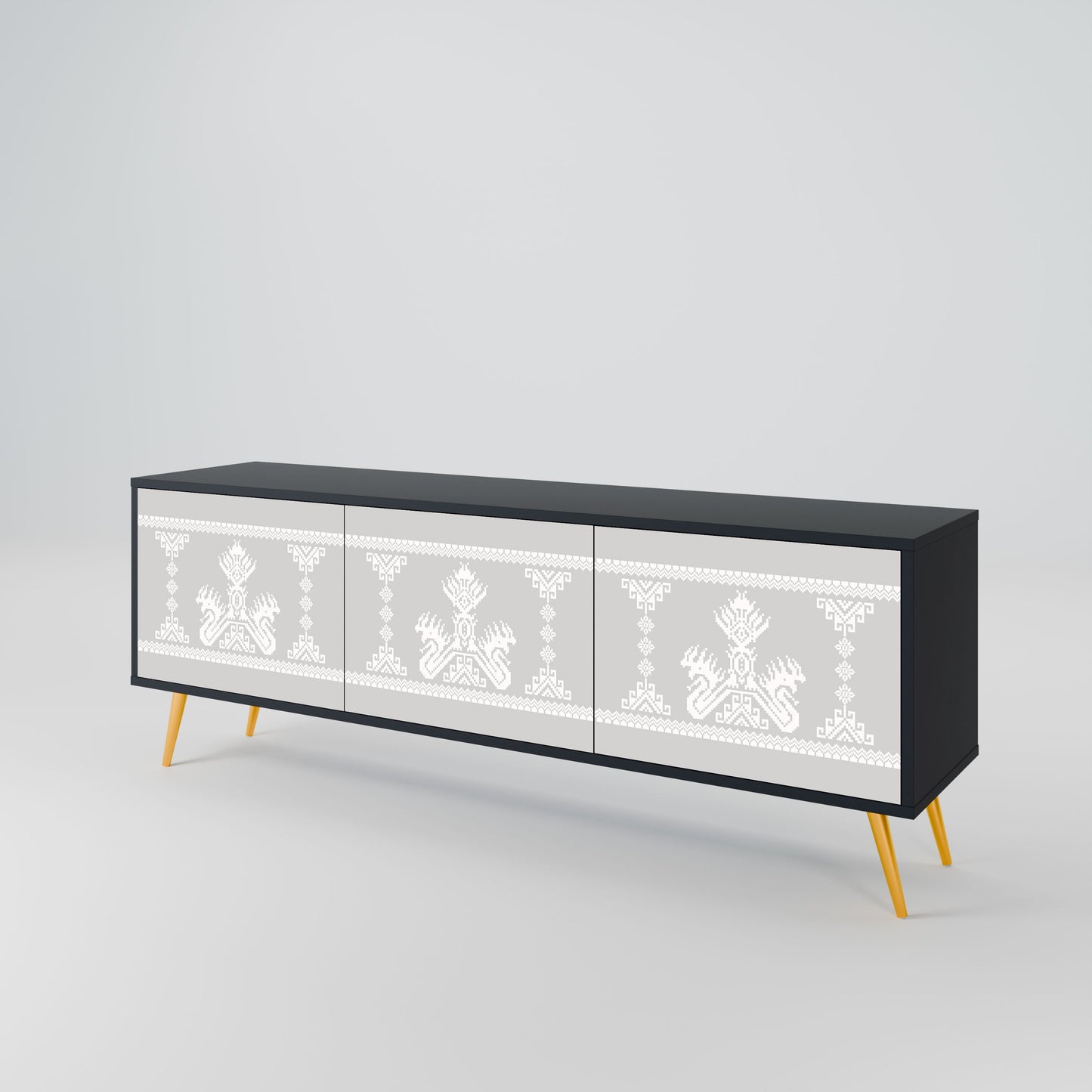 THAI GRAY 3-Door TV Stand in Black Finish