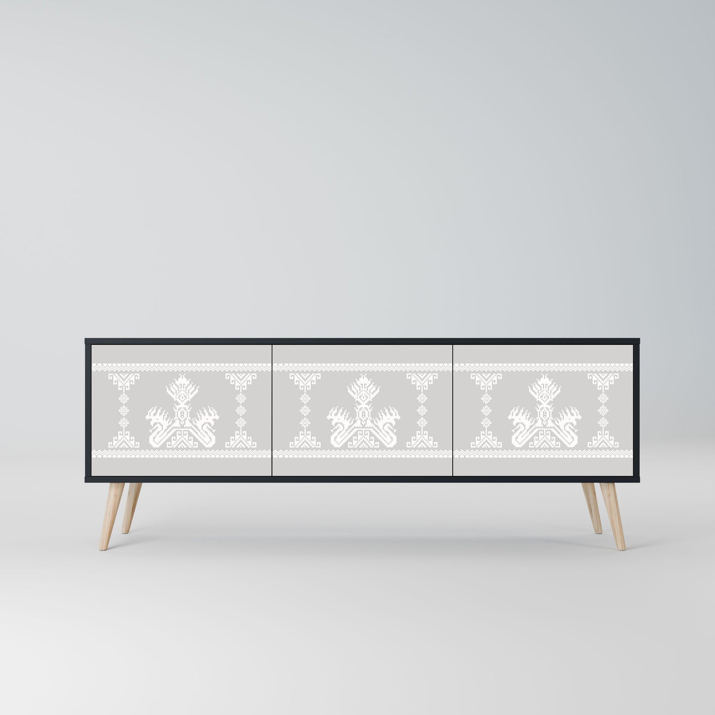 THAI GRAY 3-Door TV Stand in Black Finish