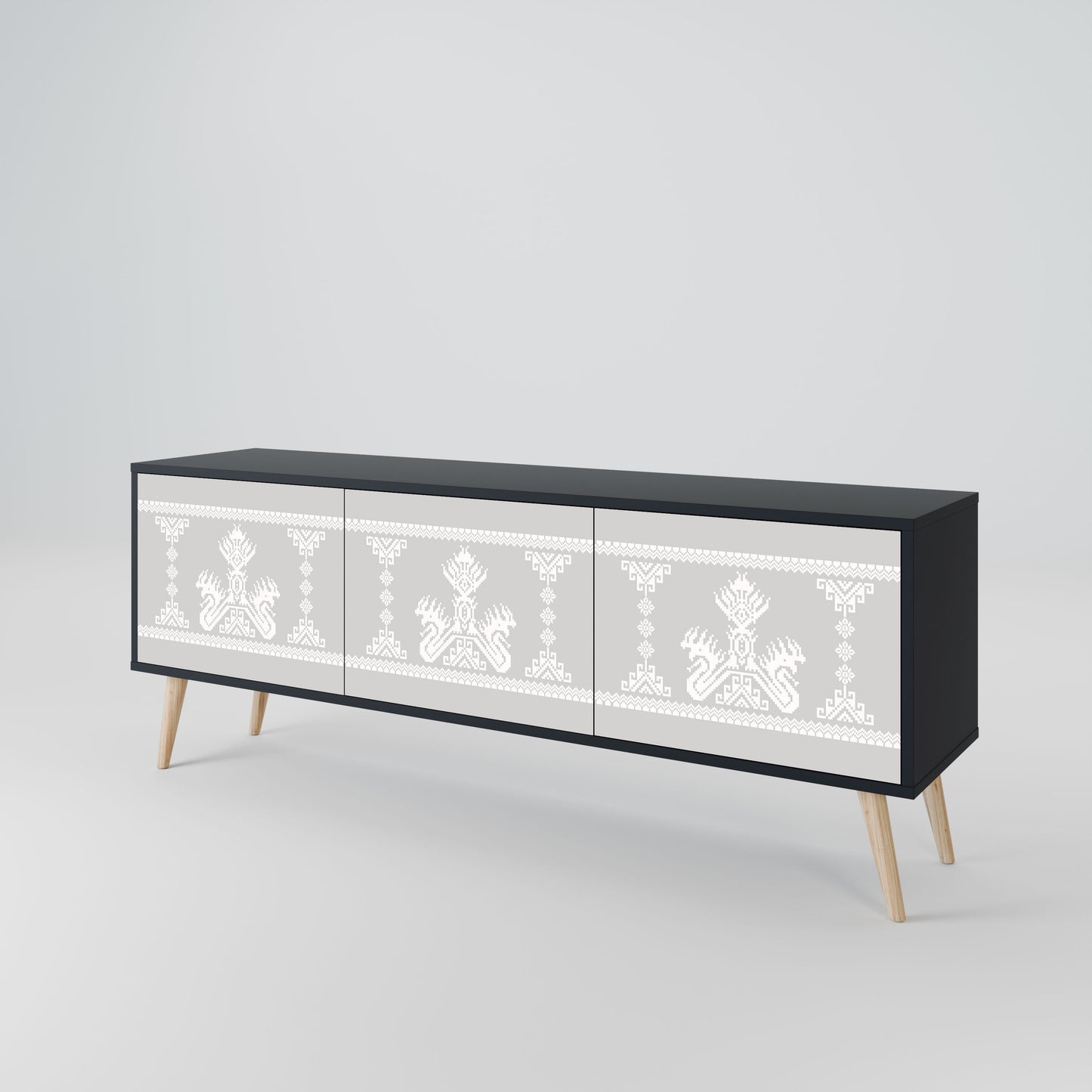 THAI GRAY 3-Door TV Stand in Black Finish