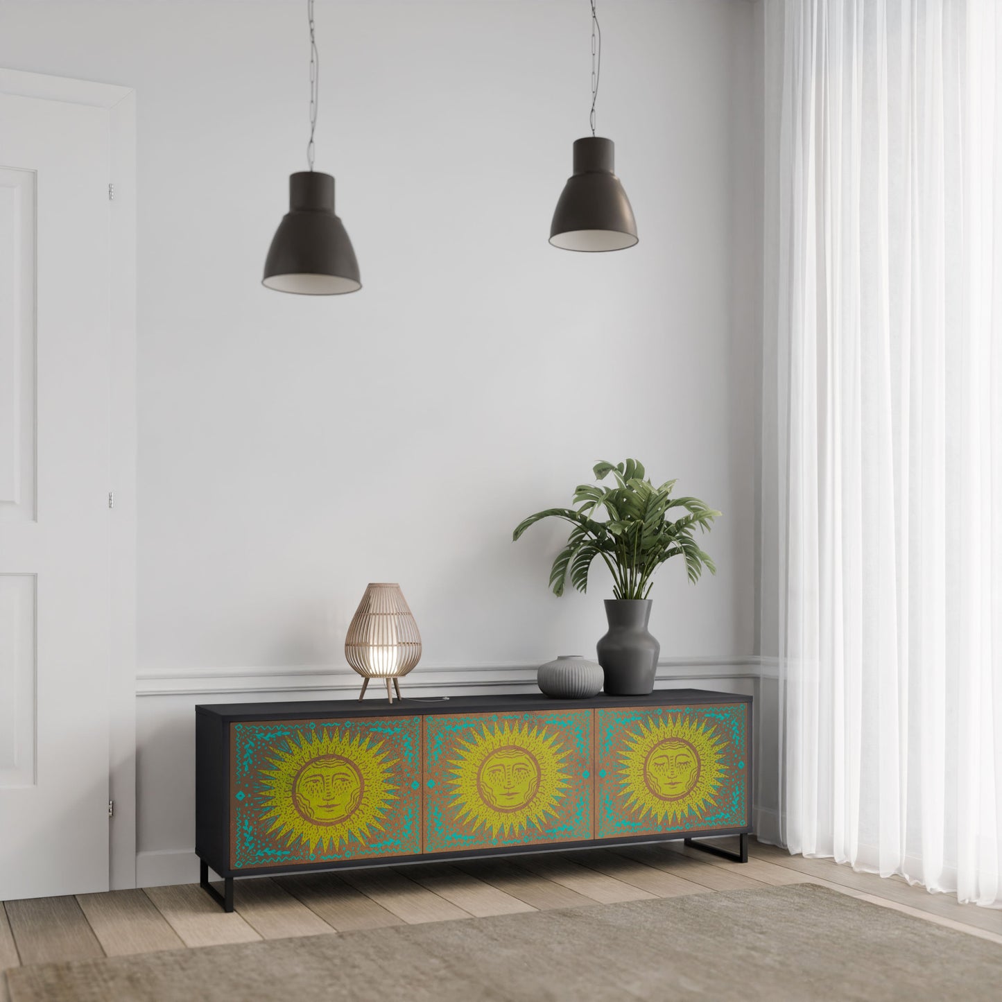 SUNSHINE EULOGY 3-Door TV Stand in Black Finish