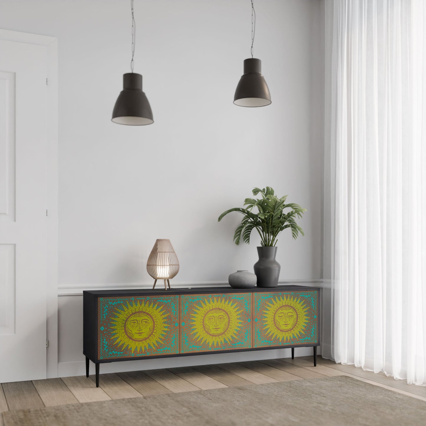 SUNSHINE EULOGY 3-Door TV Stand in Black Finish