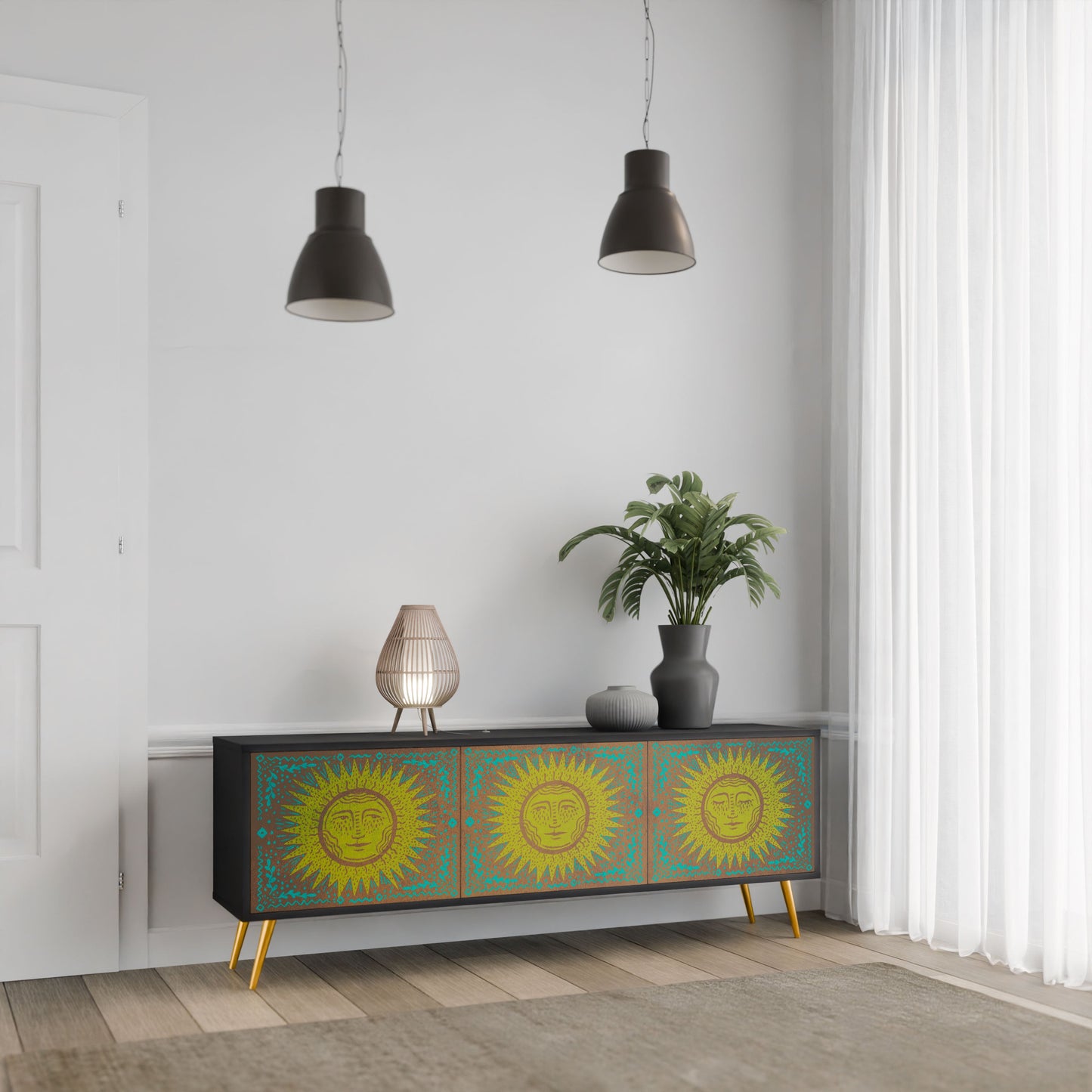 SUNSHINE EULOGY 3-Door TV Stand in Black Finish