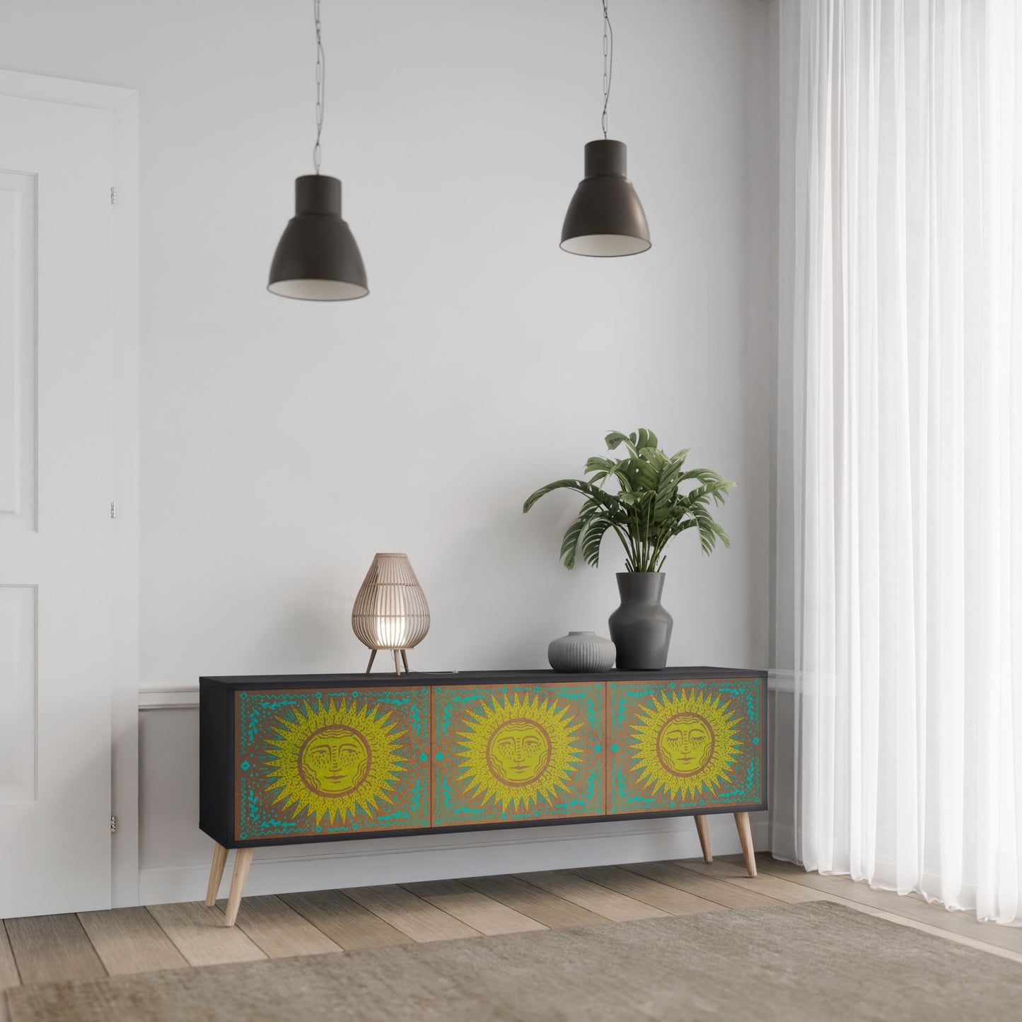 SUNSHINE EULOGY 3-Door TV Stand in Black Finish