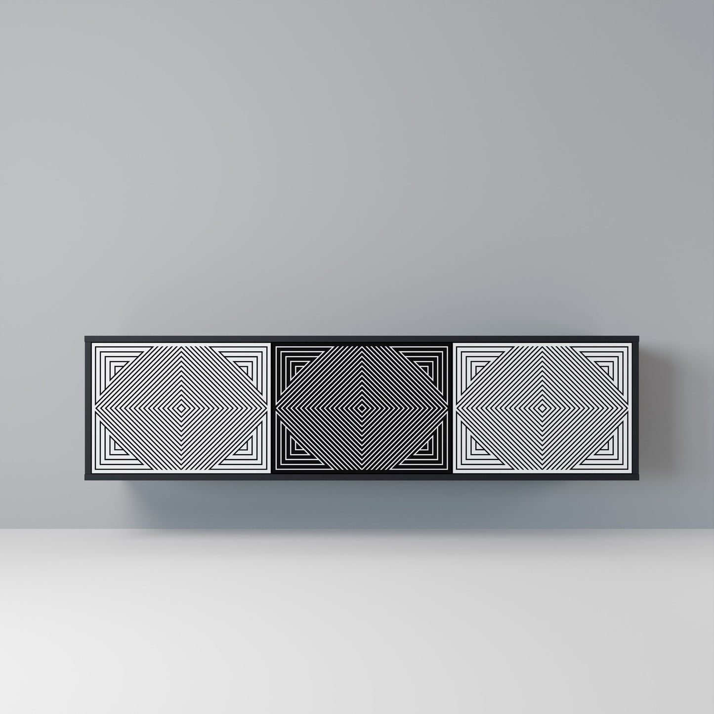 POLYGON ILLUSION 3-Door TV Stand in Black Finish