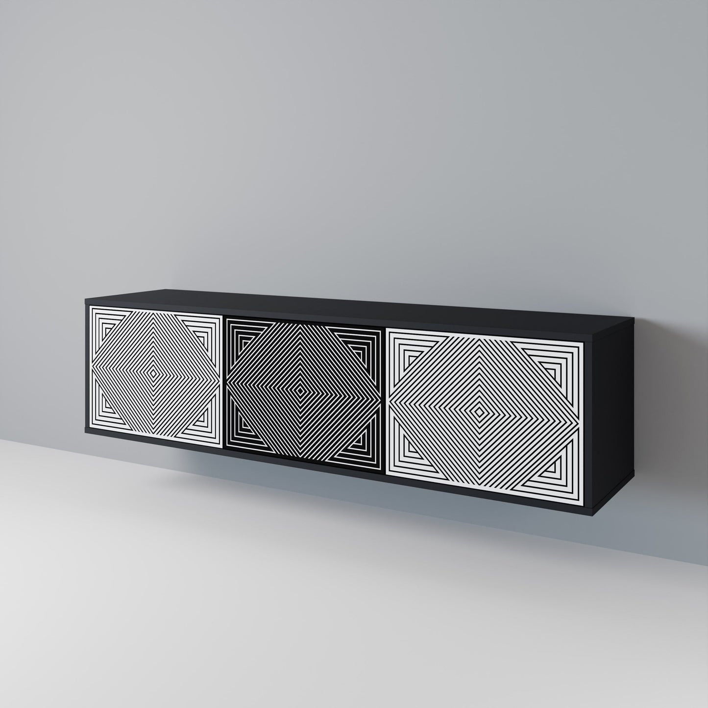 POLYGON ILLUSION 3-Door TV Stand in Black Finish
