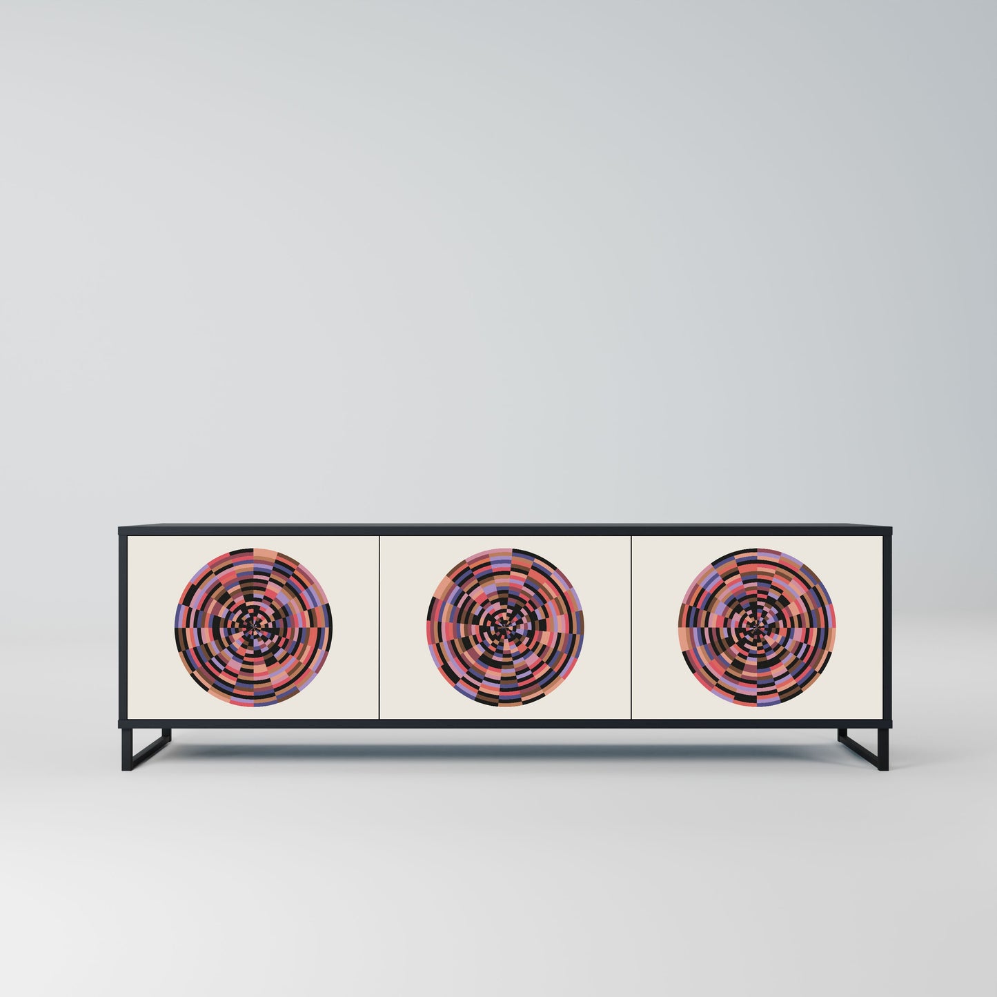 BROWN CIRCLES 3-Door TV Stand in Black Finish