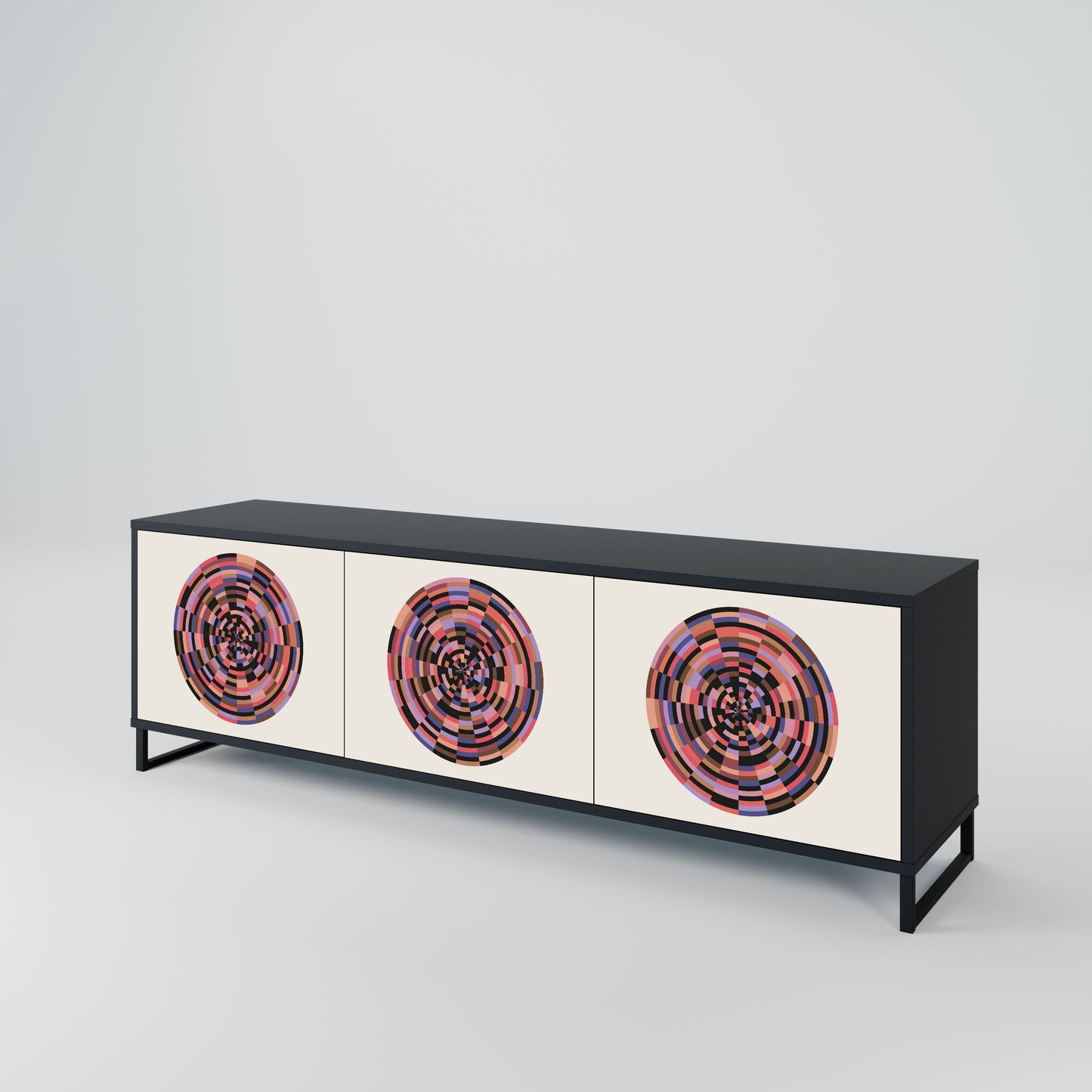 BROWN CIRCLES 3-Door TV Stand in Black Finish