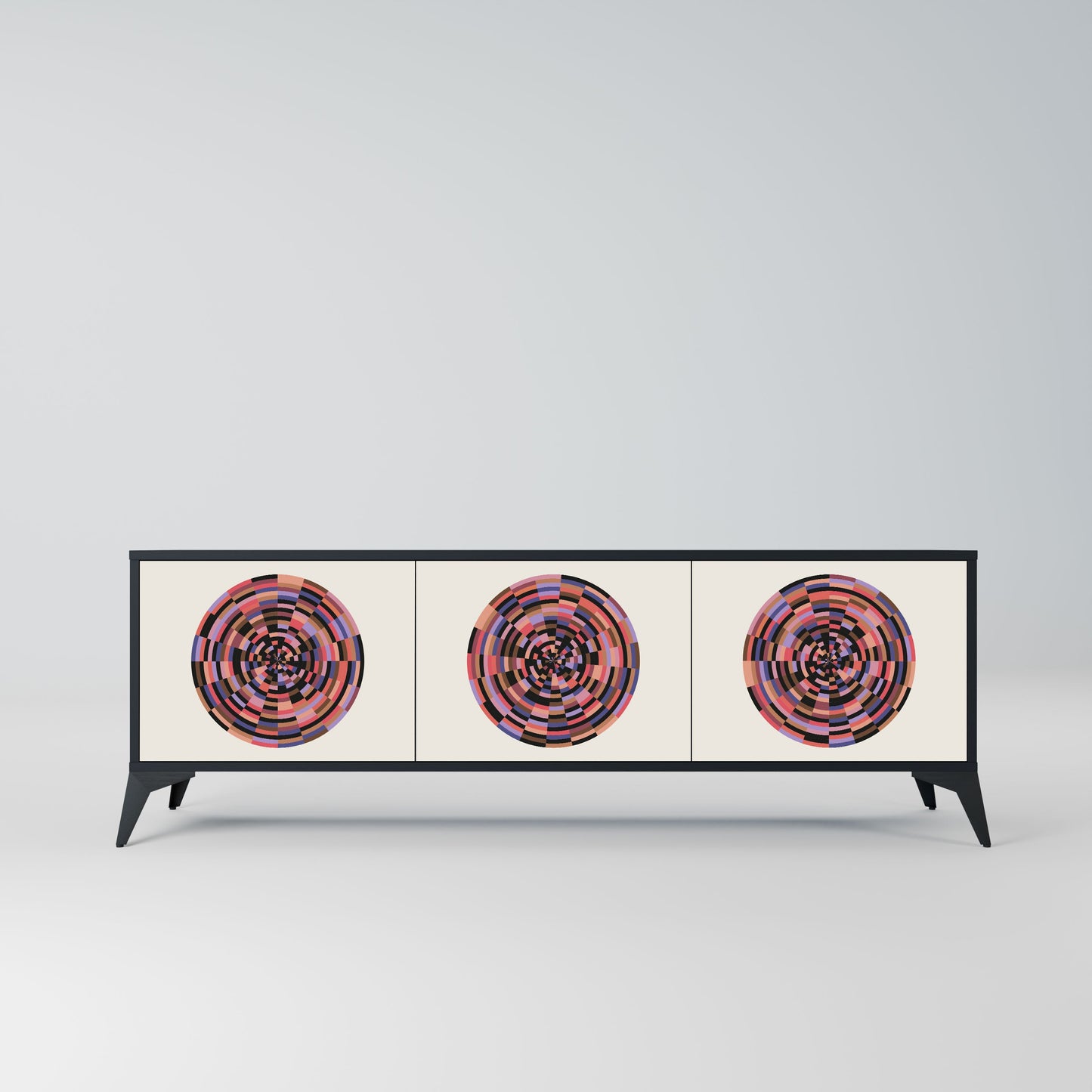BROWN CIRCLES 3-Door TV Stand in Black Finish