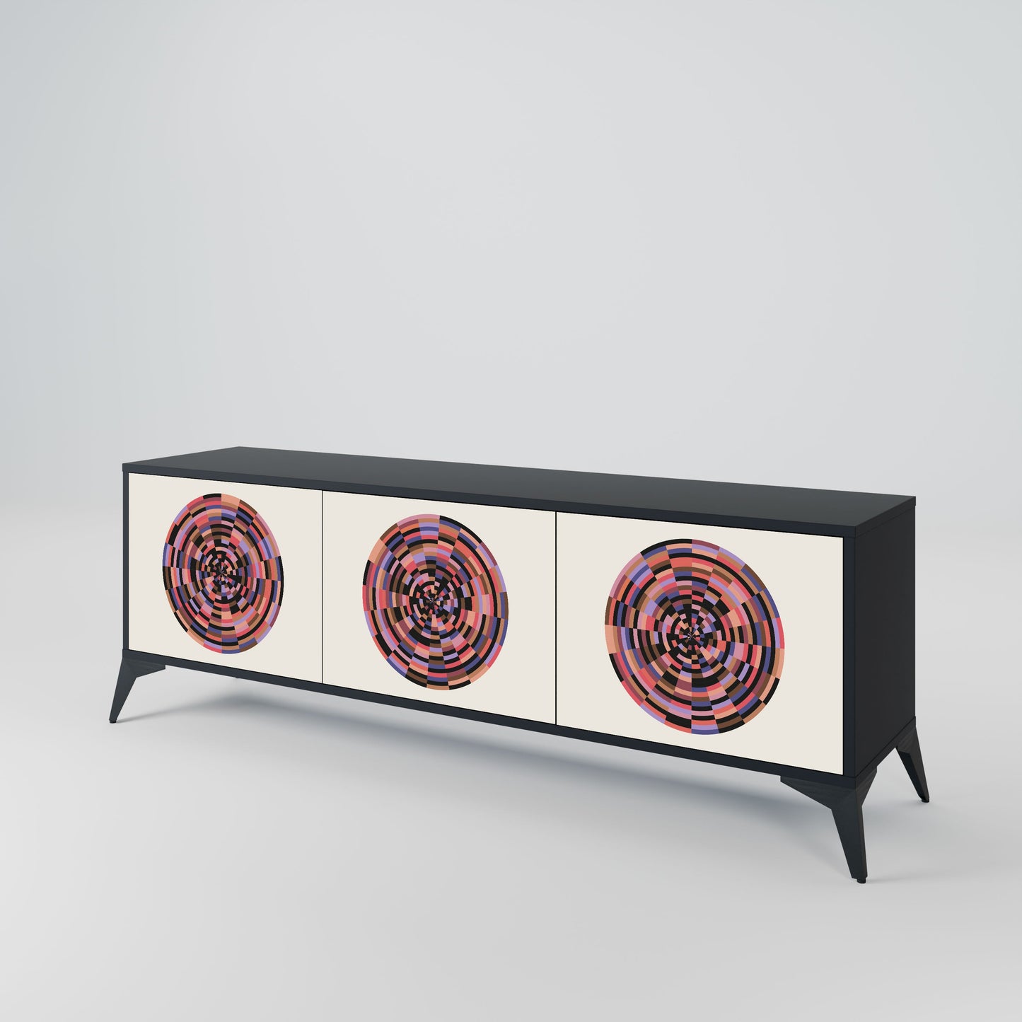 BROWN CIRCLES 3-Door TV Stand in Black Finish