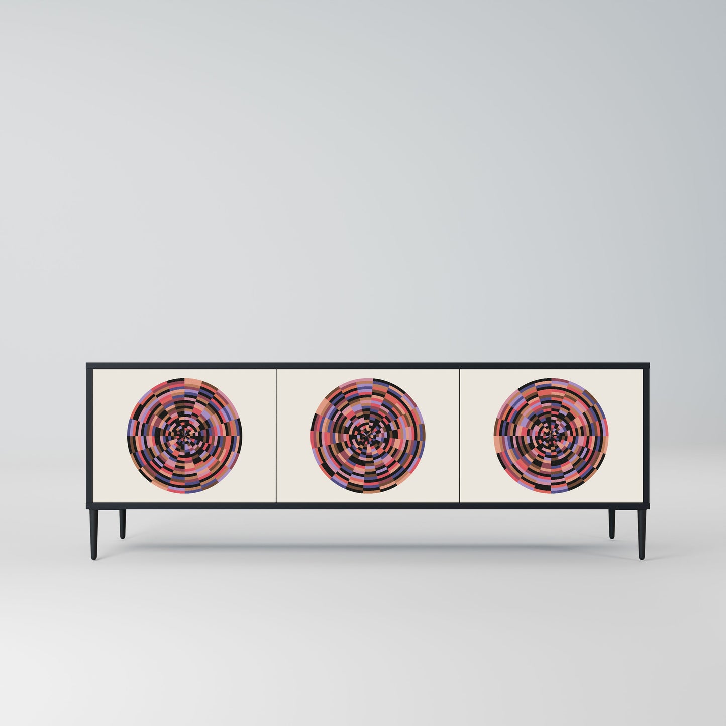 BROWN CIRCLES 3-Door TV Stand in Black Finish