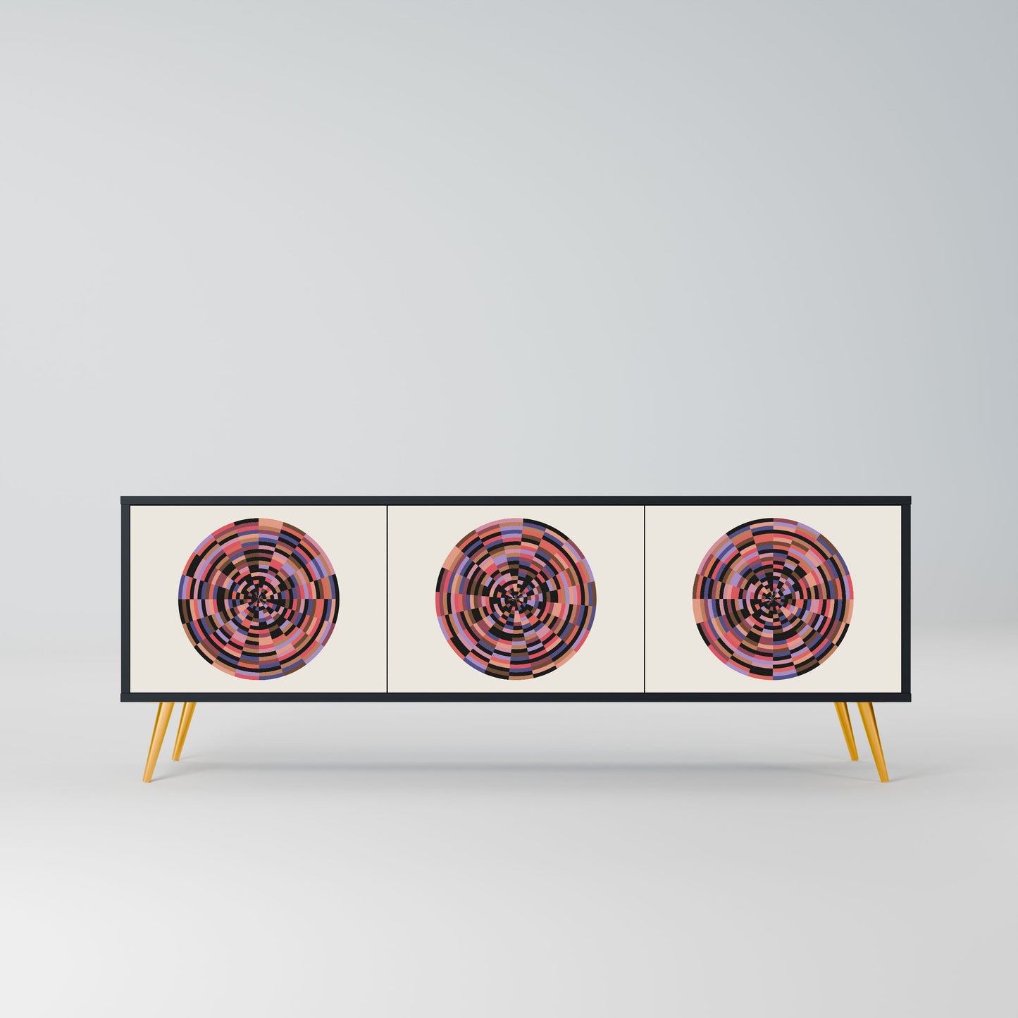 BROWN CIRCLES 3-Door TV Stand in Black Finish