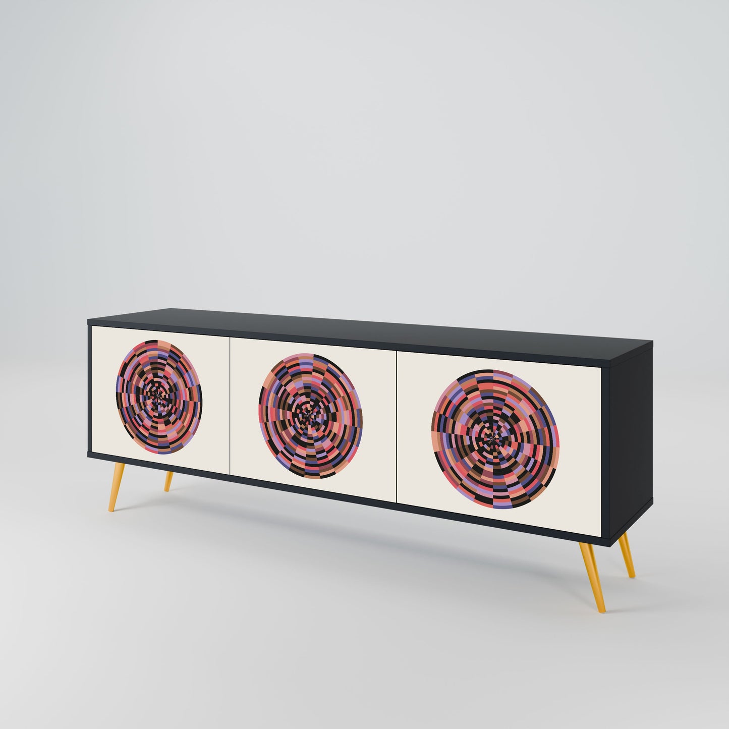 BROWN CIRCLES 3-Door TV Stand in Black Finish