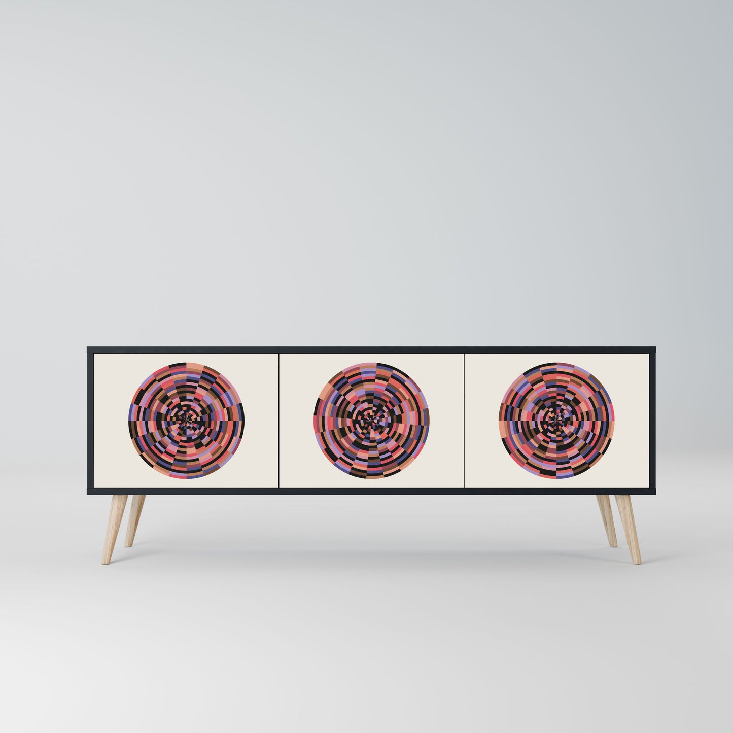 BROWN CIRCLES 3-Door TV Stand in Black Finish