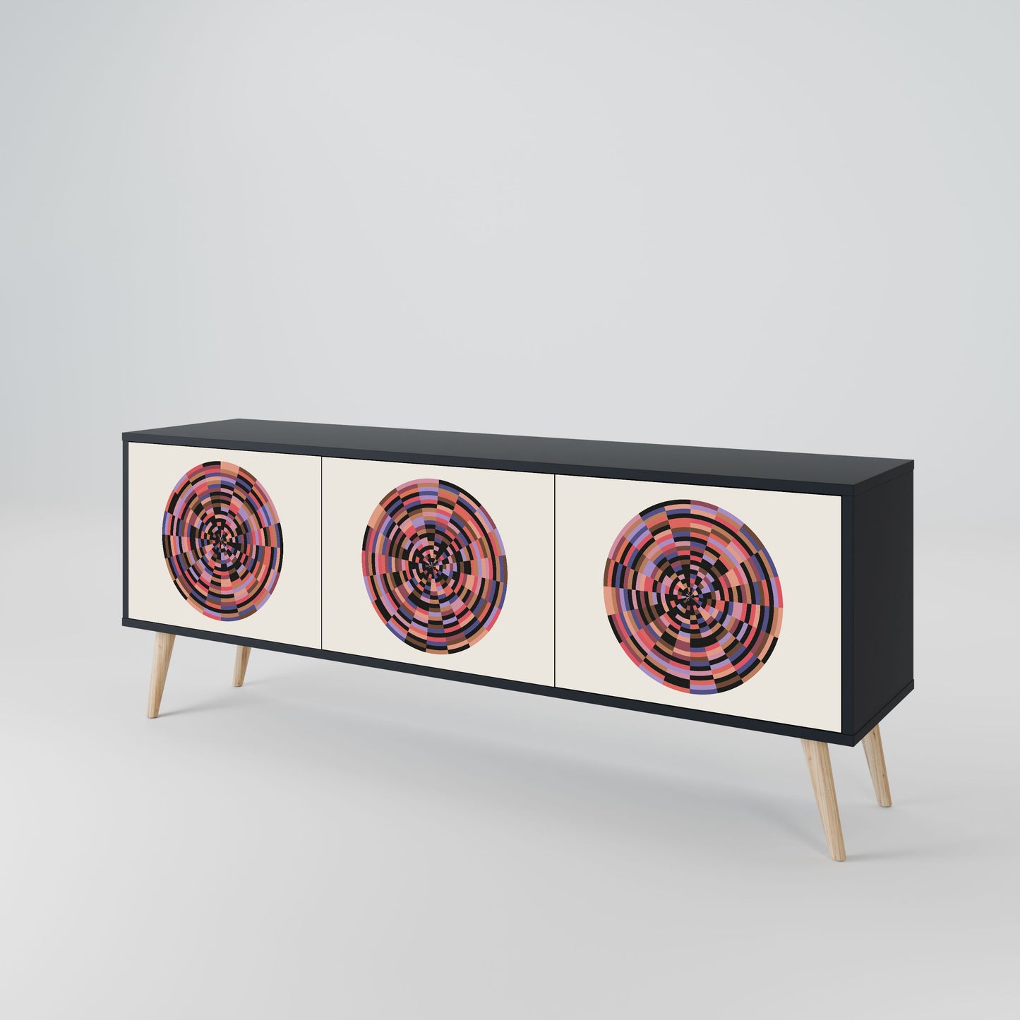BROWN CIRCLES 3-Door TV Stand in Black Finish