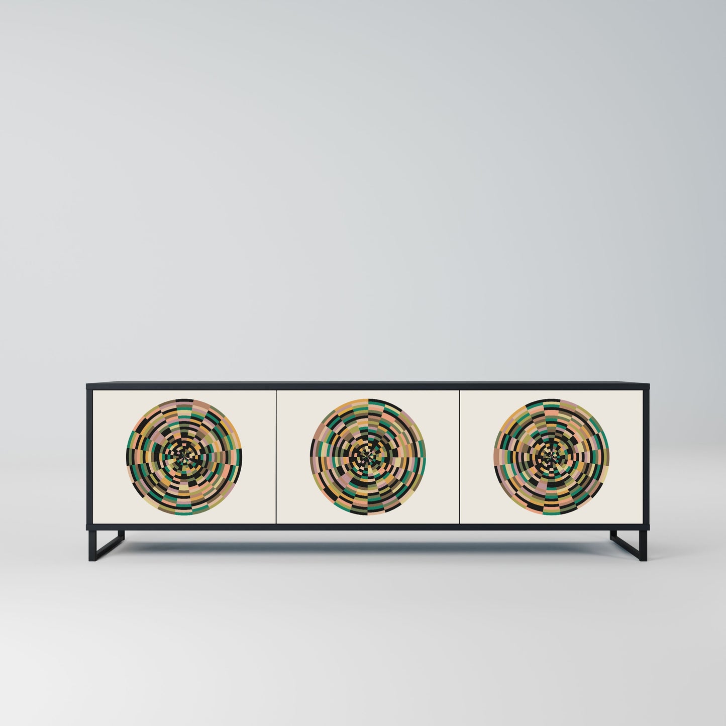 GREEN CIRCLES 3-Door TV Stand in Black Finish