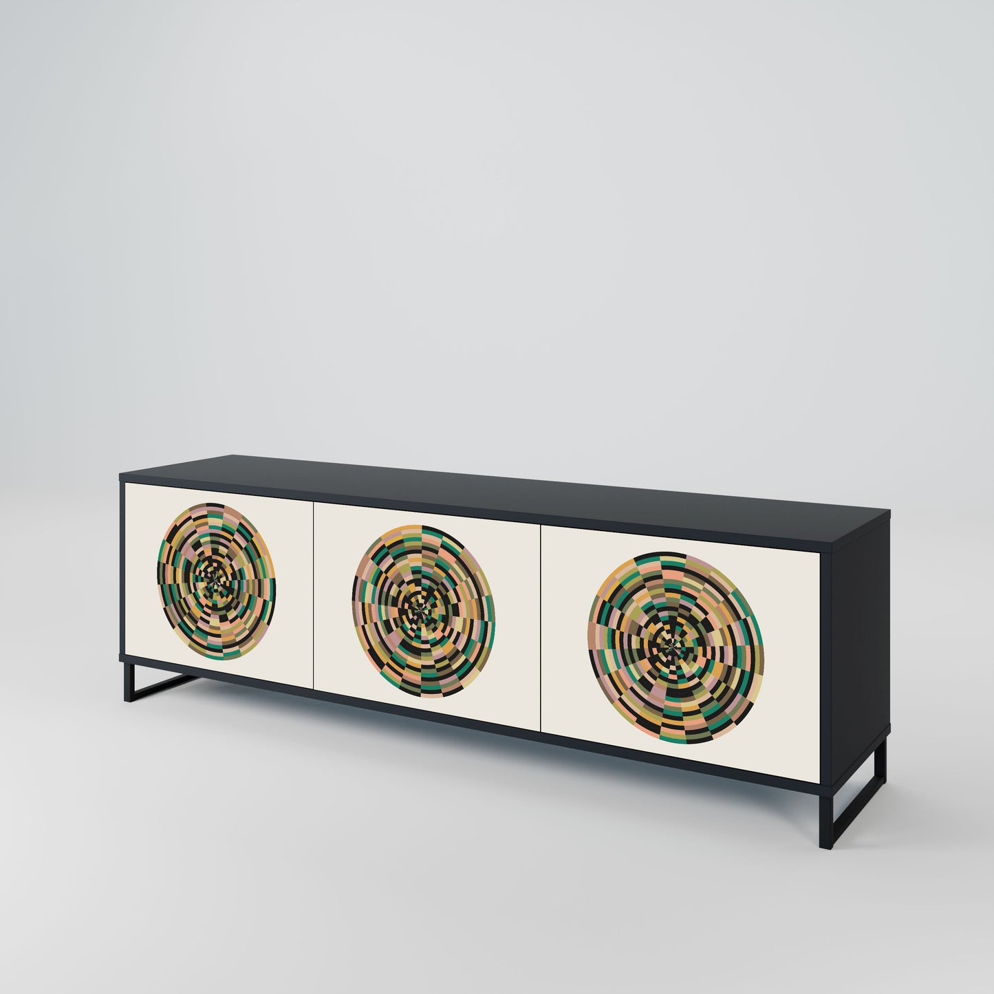 GREEN CIRCLES 3-Door TV Stand in Black Finish