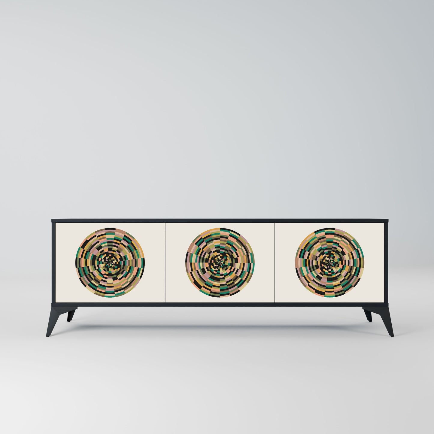 GREEN CIRCLES 3-Door TV Stand in Black Finish