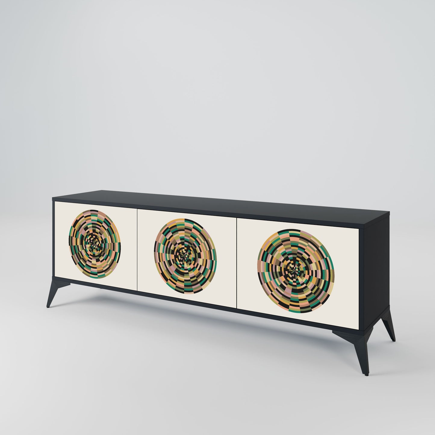 GREEN CIRCLES 3-Door TV Stand in Black Finish