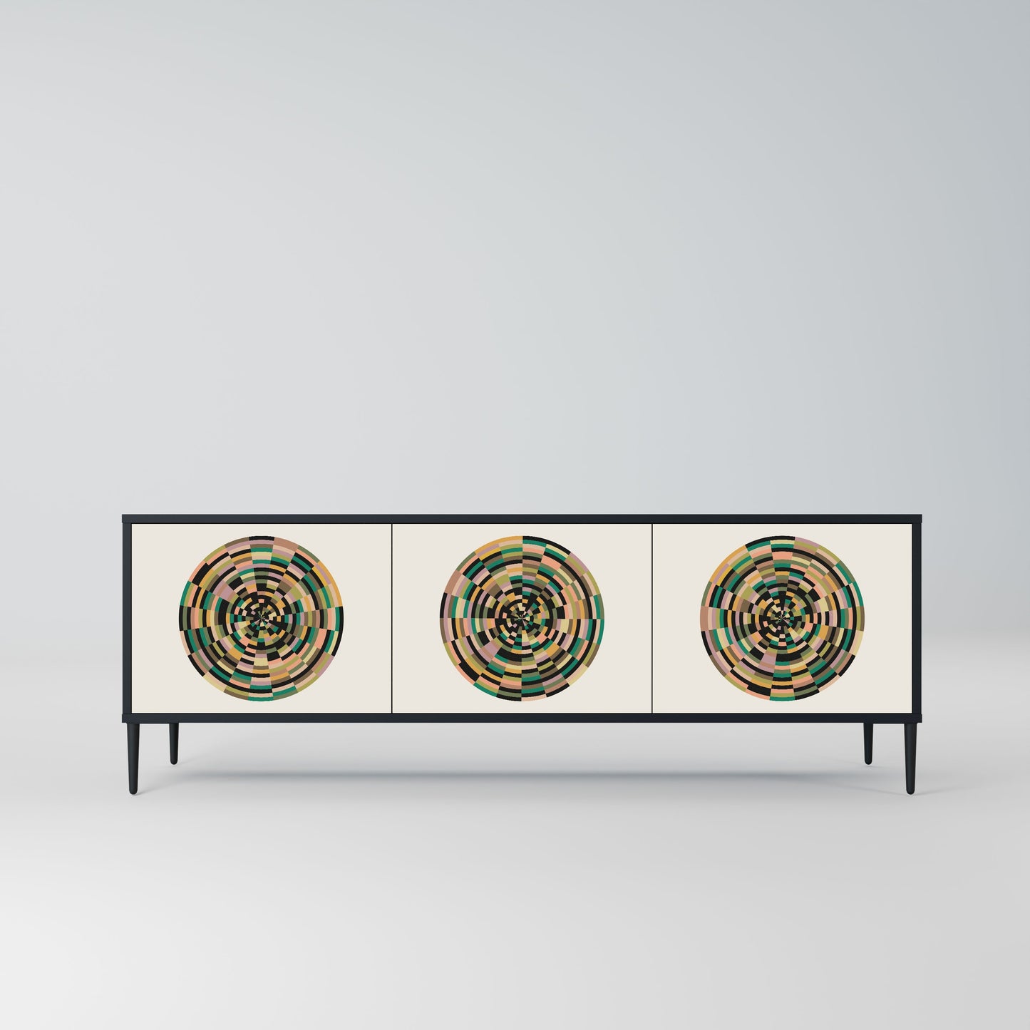 GREEN CIRCLES 3-Door TV Stand in Black Finish