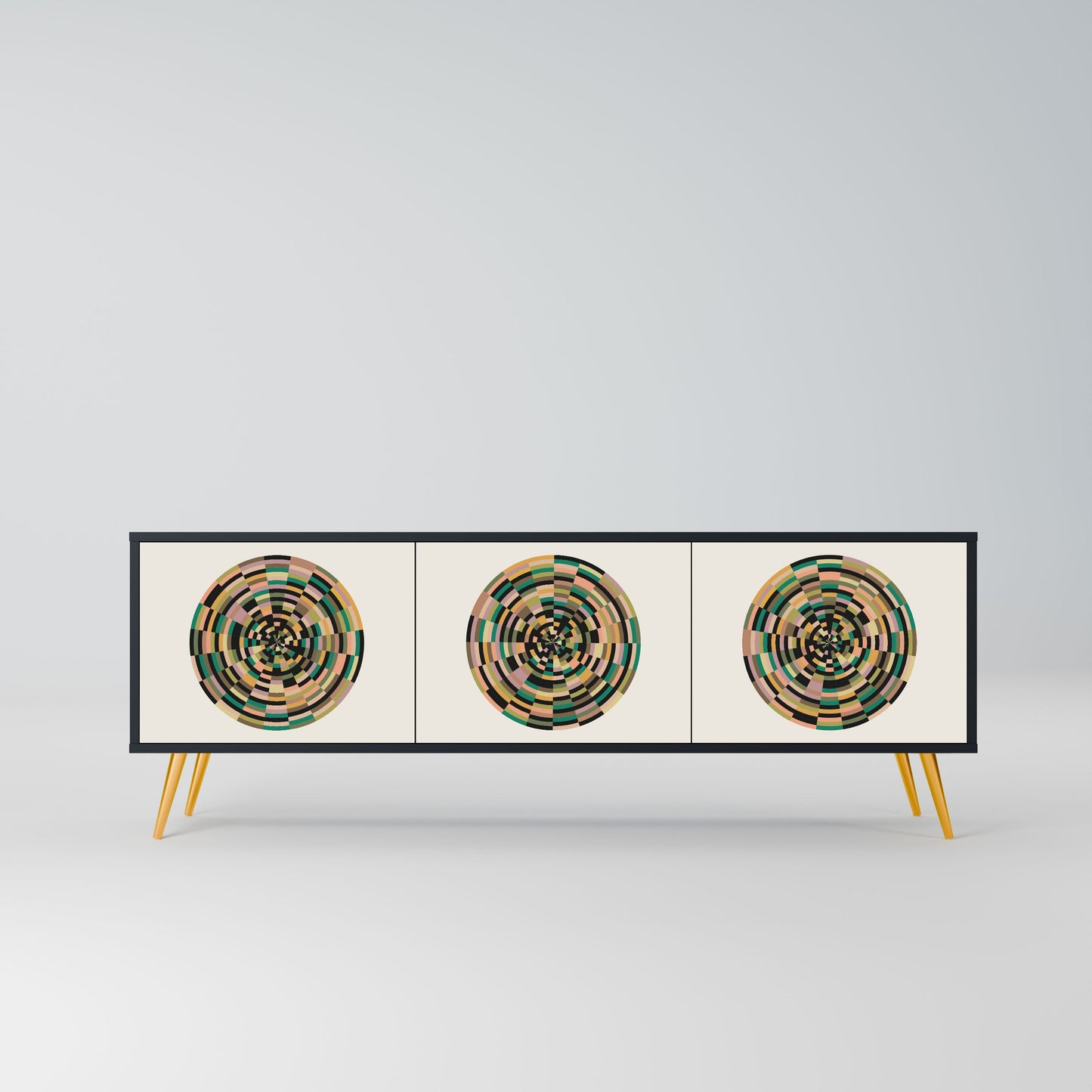 GREEN CIRCLES 3-Door TV Stand in Black Finish