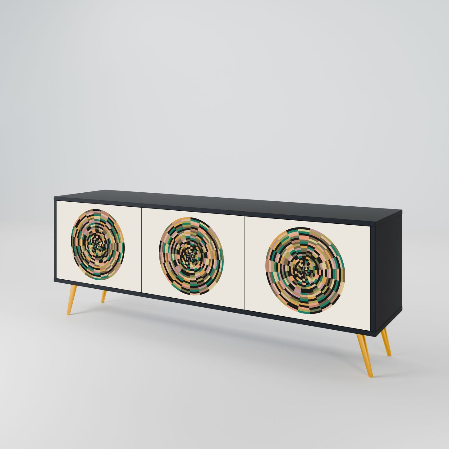 GREEN CIRCLES 3-Door TV Stand in Black Finish