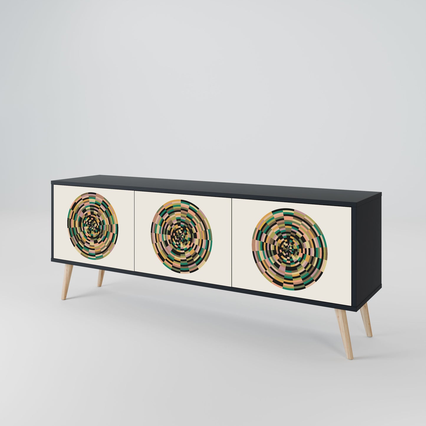 GREEN CIRCLES 3-Door TV Stand in Black Finish