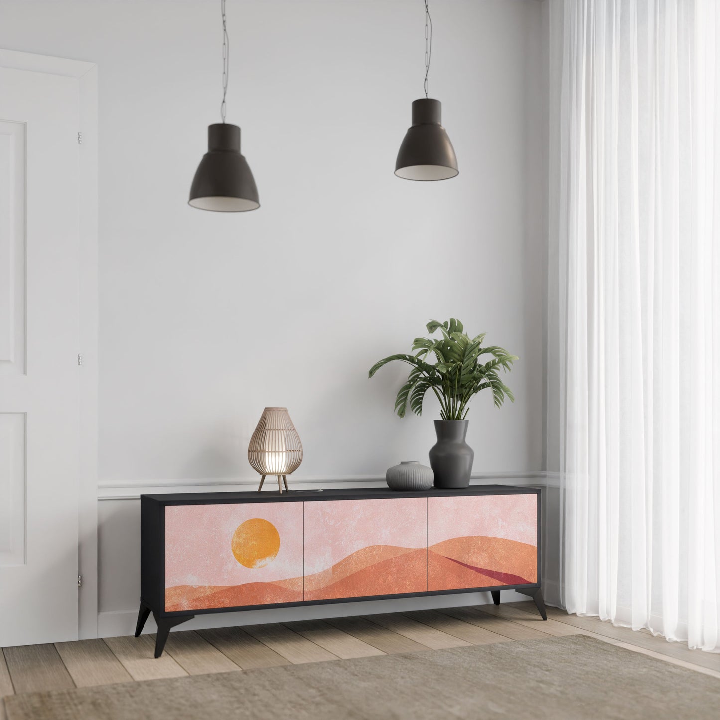 Mobile TV LUMINOUS SUNLIGHT a 3 ante con finitura nera
