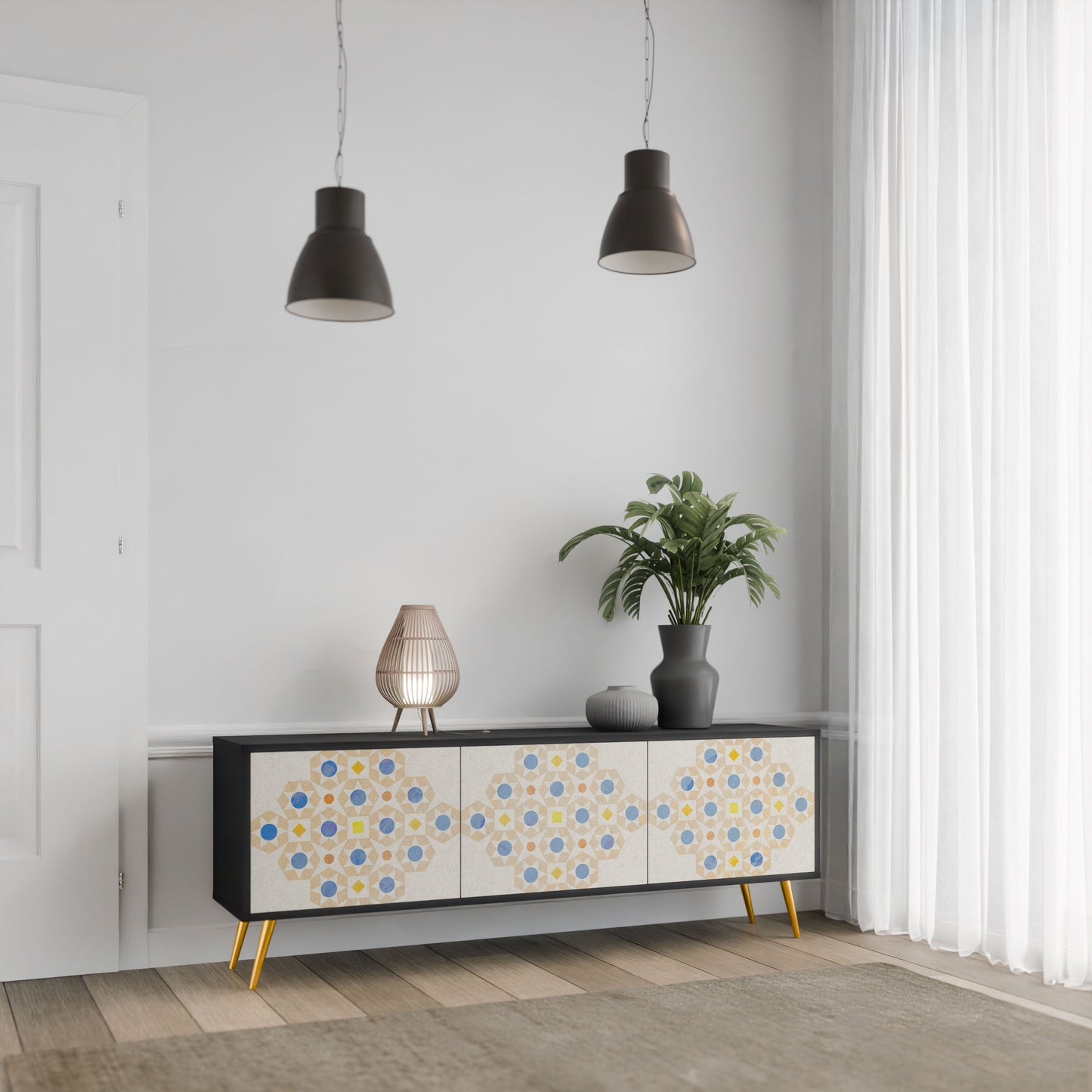 Mobile TV a 3 ante PATTERNED PRISM in finitura nera