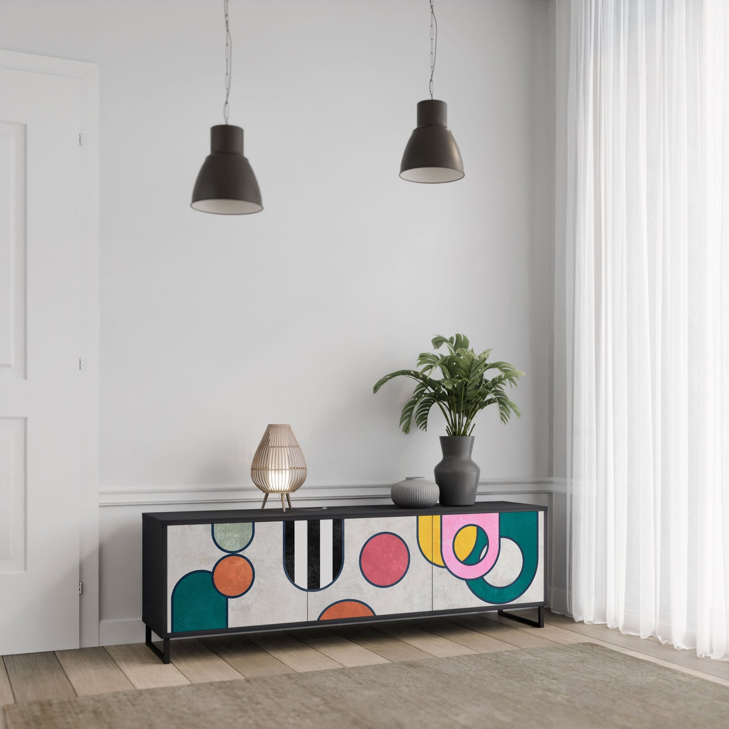 Mobile TV COOL STORY a 3 ante con finitura nera