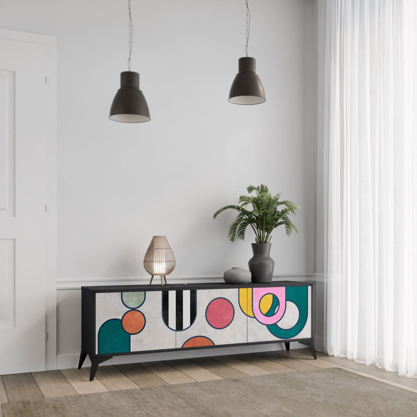 Mobile TV COOL STORY a 3 ante con finitura nera