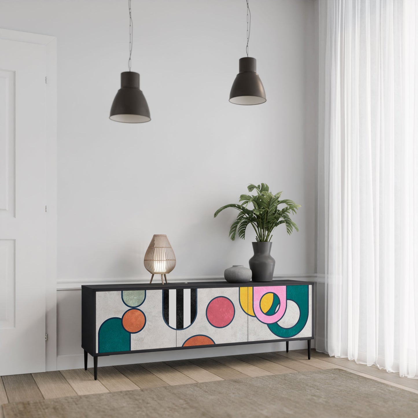 Mobile TV COOL STORY a 3 ante con finitura nera