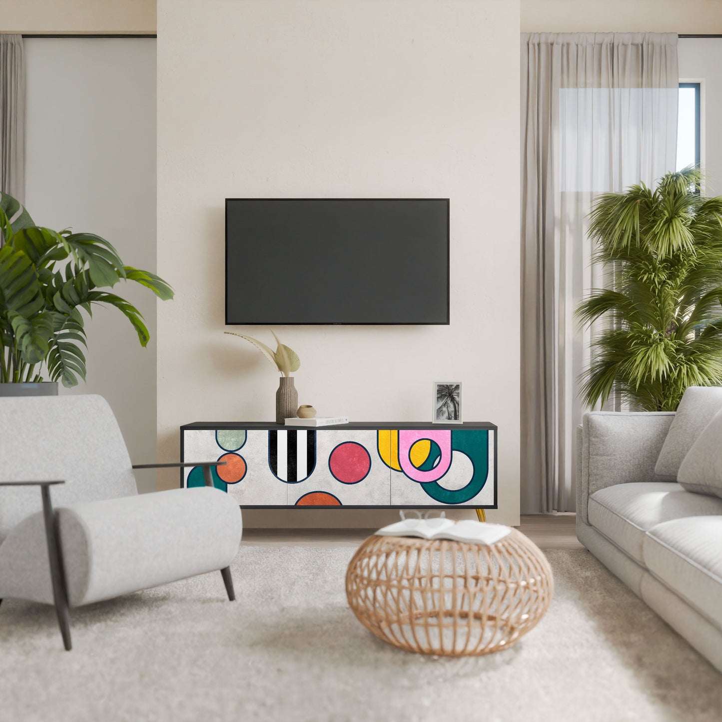 Mobile TV COOL STORY a 3 ante con finitura nera