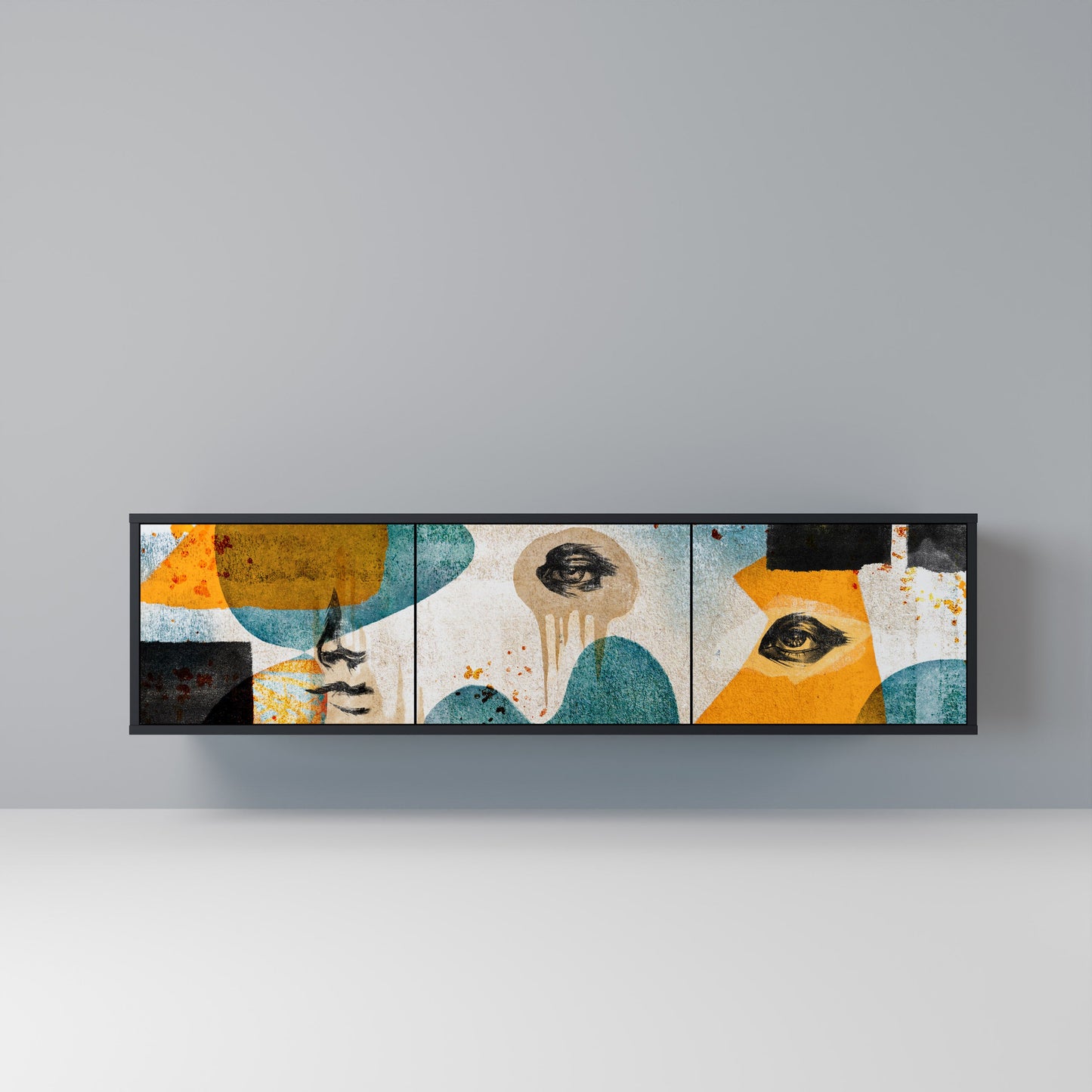Mobile TV a 3 ante ABSTRACT FACES in finitura nera