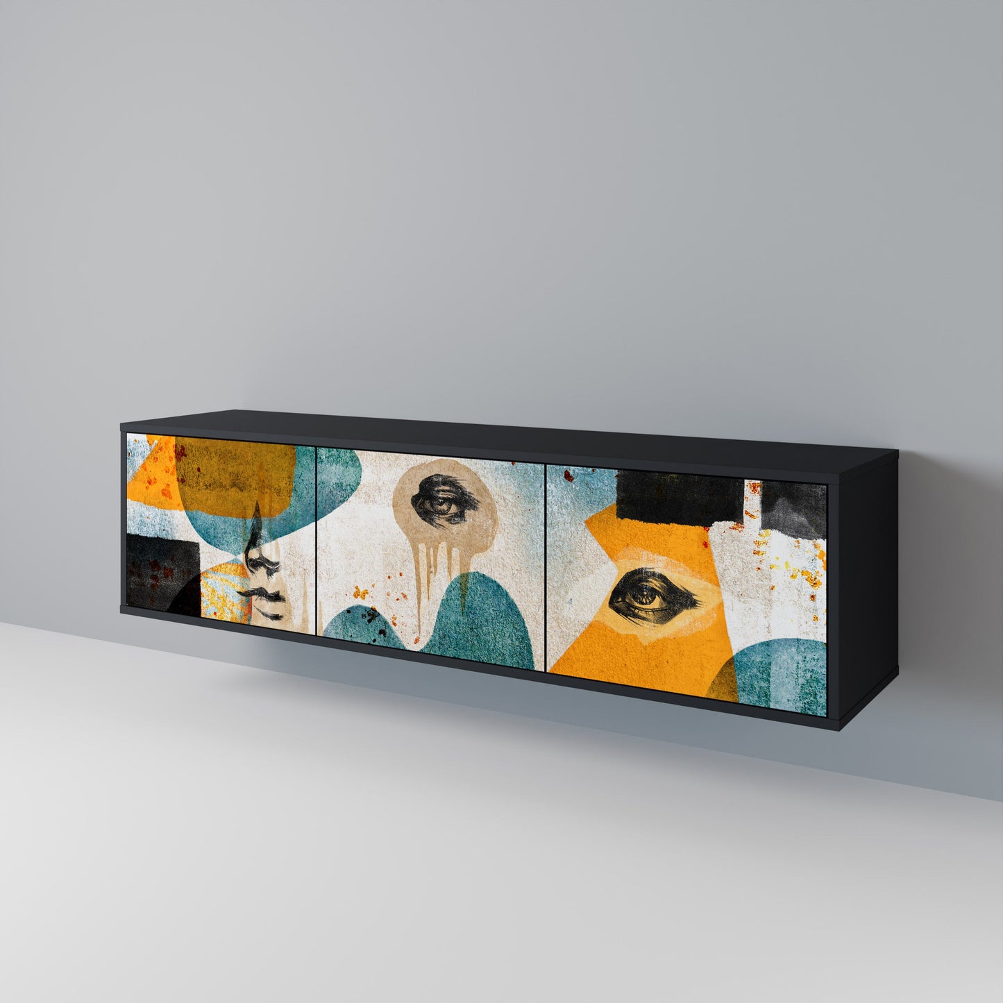 Mobile TV a 3 ante ABSTRACT FACES in finitura nera