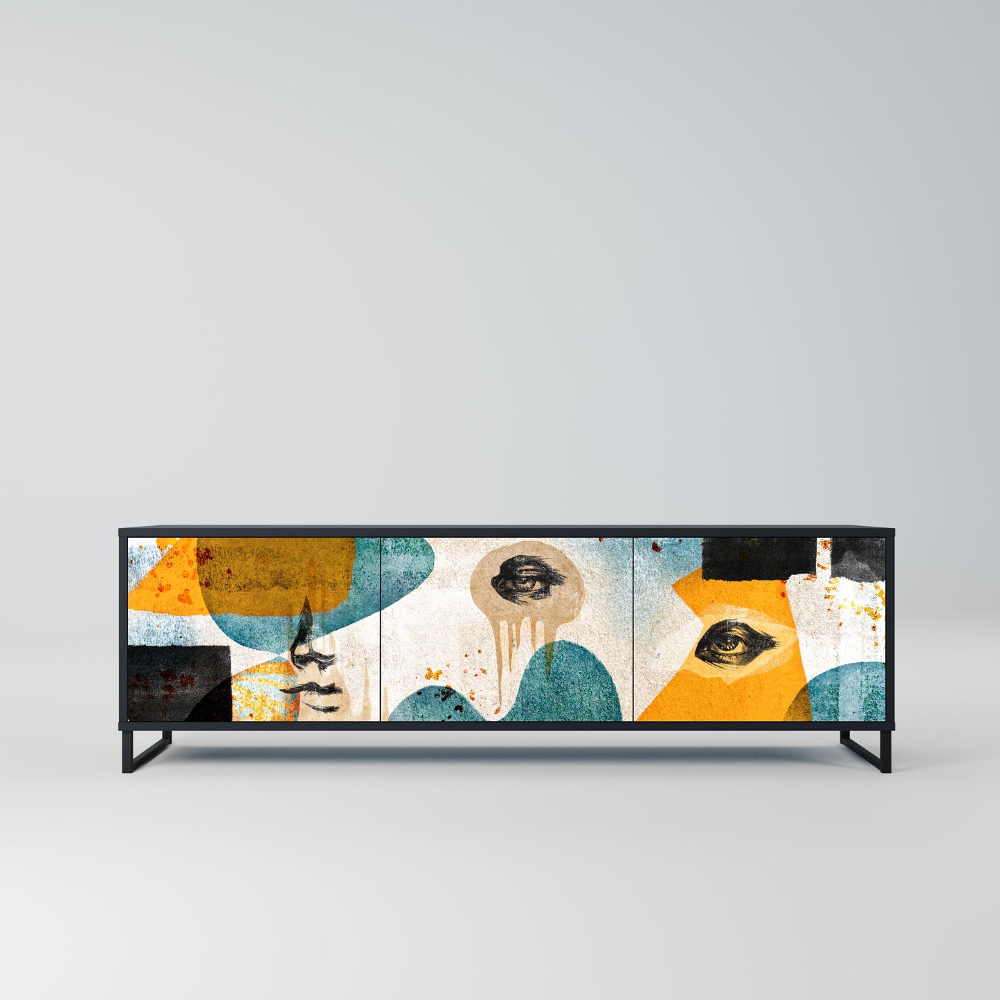 Mobile TV a 3 ante ABSTRACT FACES in finitura nera
