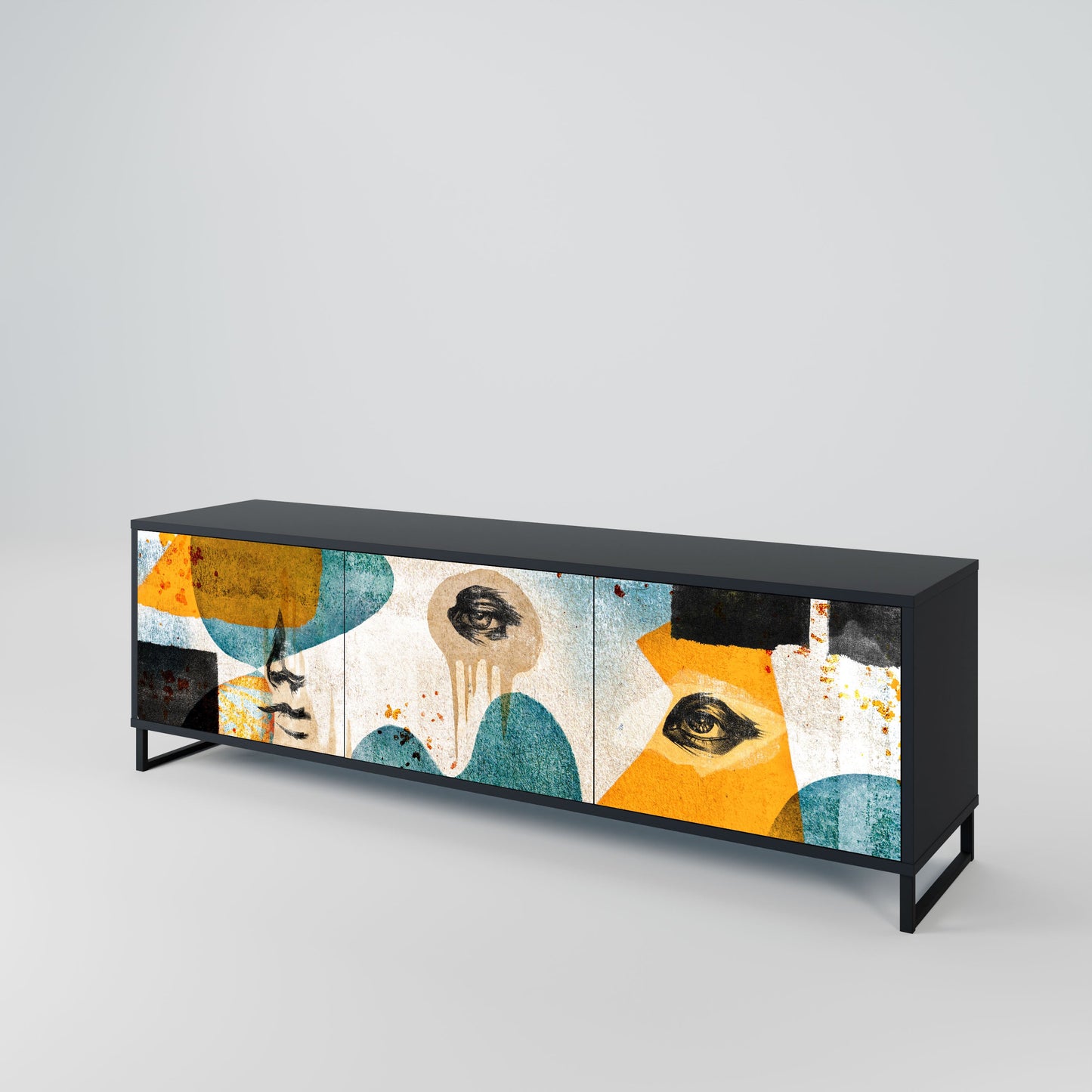 Mobile TV a 3 ante ABSTRACT FACES in finitura nera
