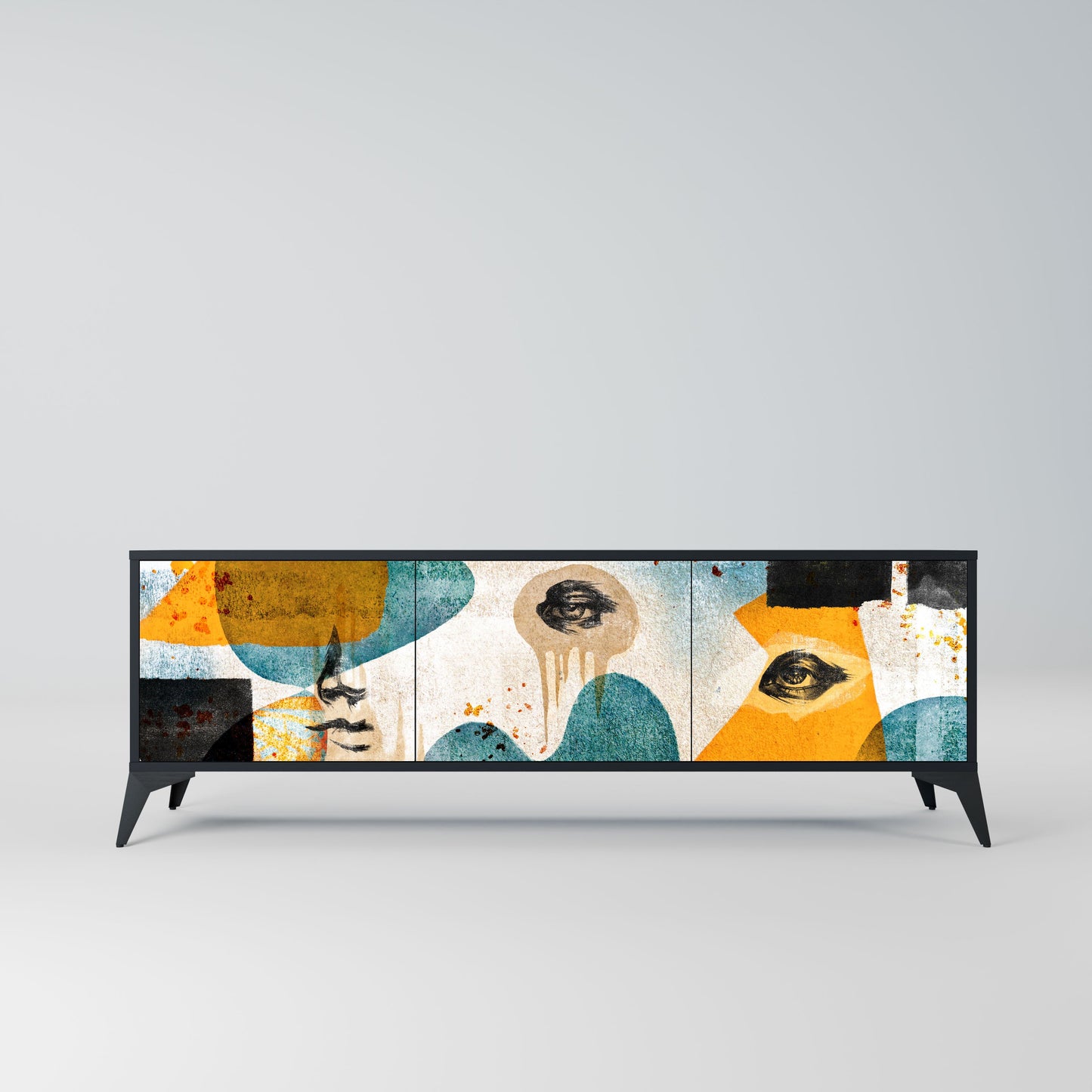 Mobile TV a 3 ante ABSTRACT FACES in finitura nera