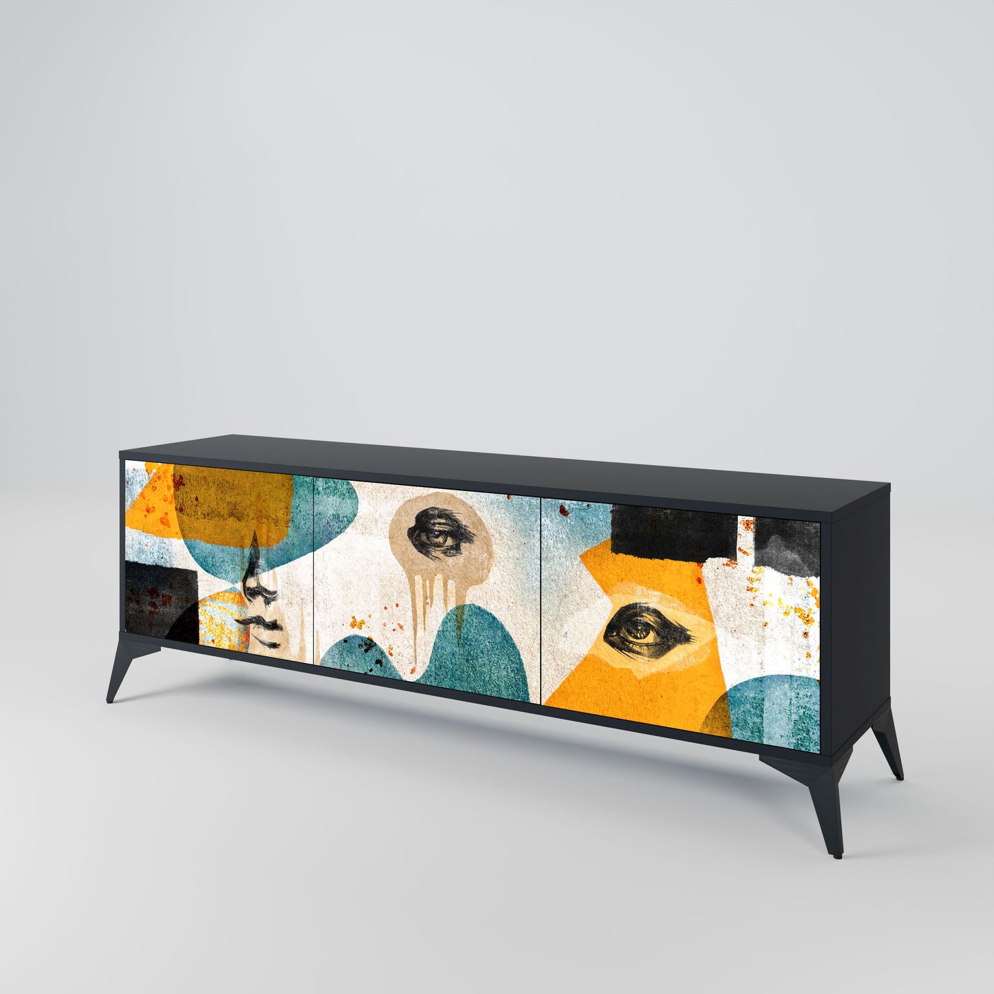 Mobile TV a 3 ante ABSTRACT FACES in finitura nera