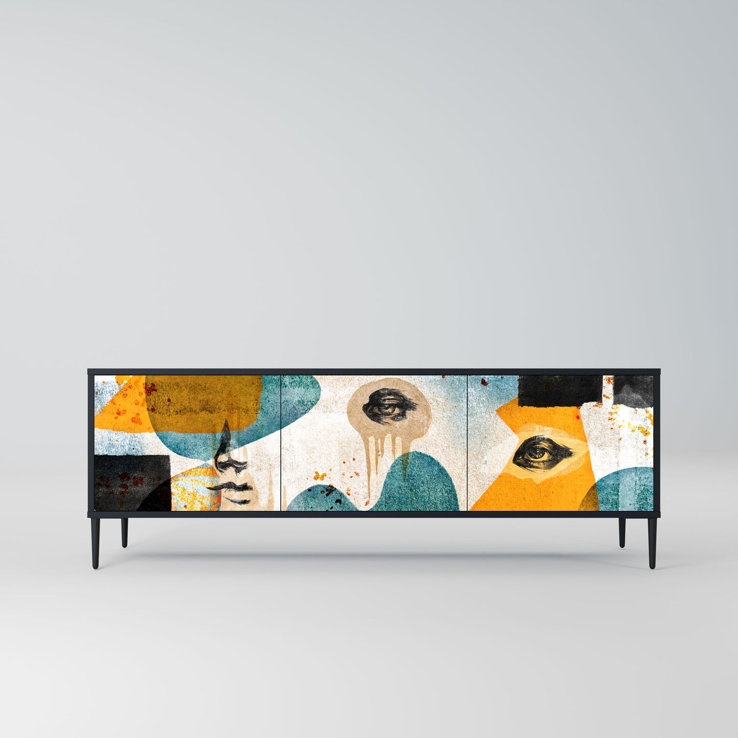 Mobile TV a 3 ante ABSTRACT FACES in finitura nera