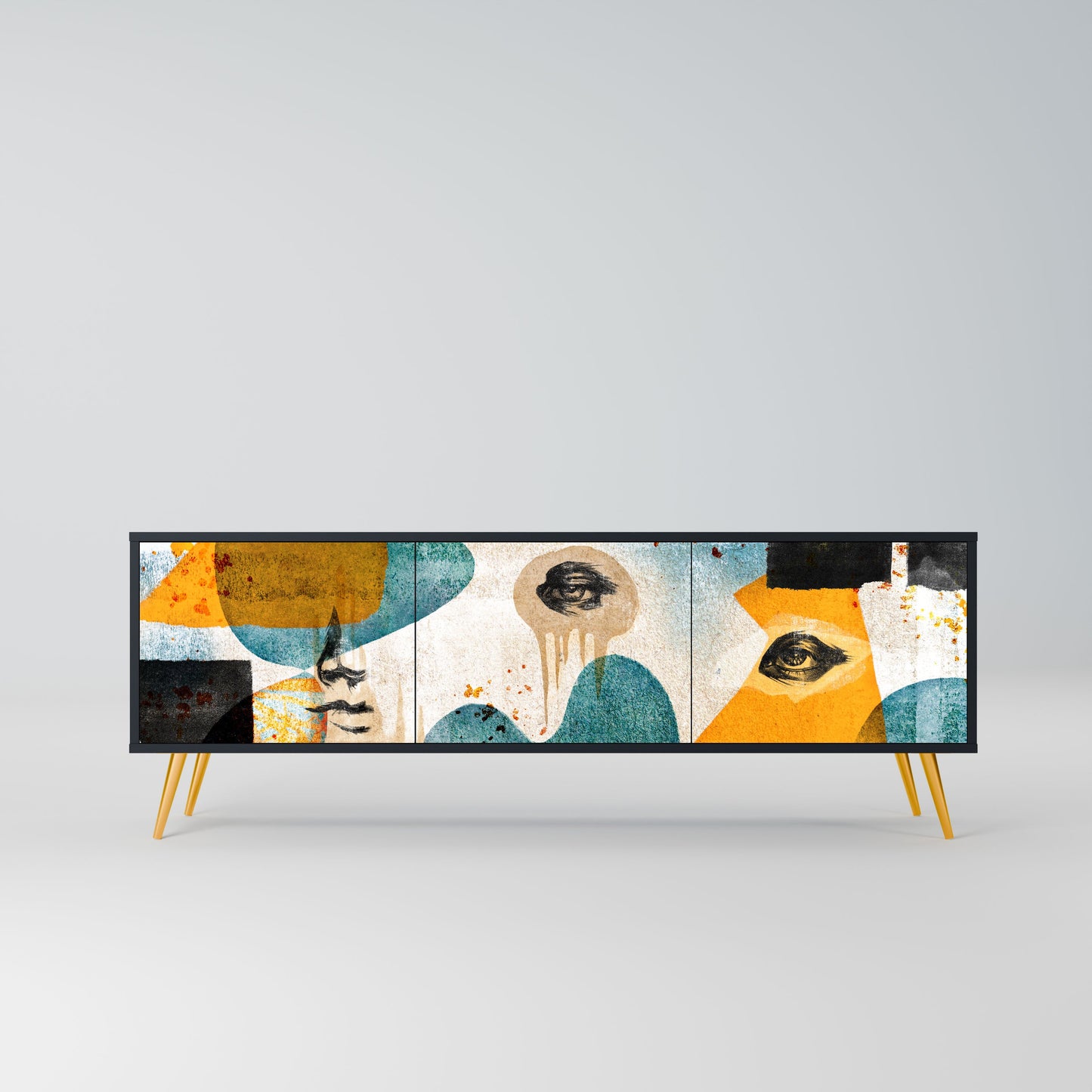 Mobile TV a 3 ante ABSTRACT FACES in finitura nera