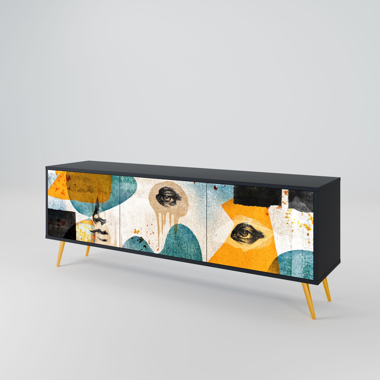 Mobile TV a 3 ante ABSTRACT FACES in finitura nera